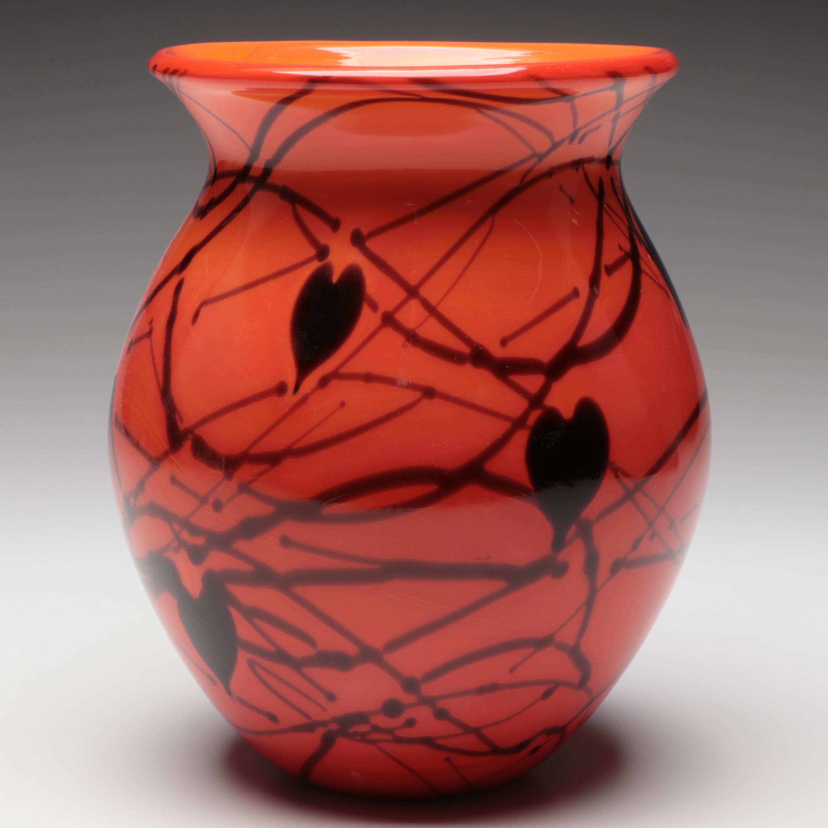 Fenton "Hanging Heart Bittersweet" Signed Limited Edition Blown Glass Vase, 1975