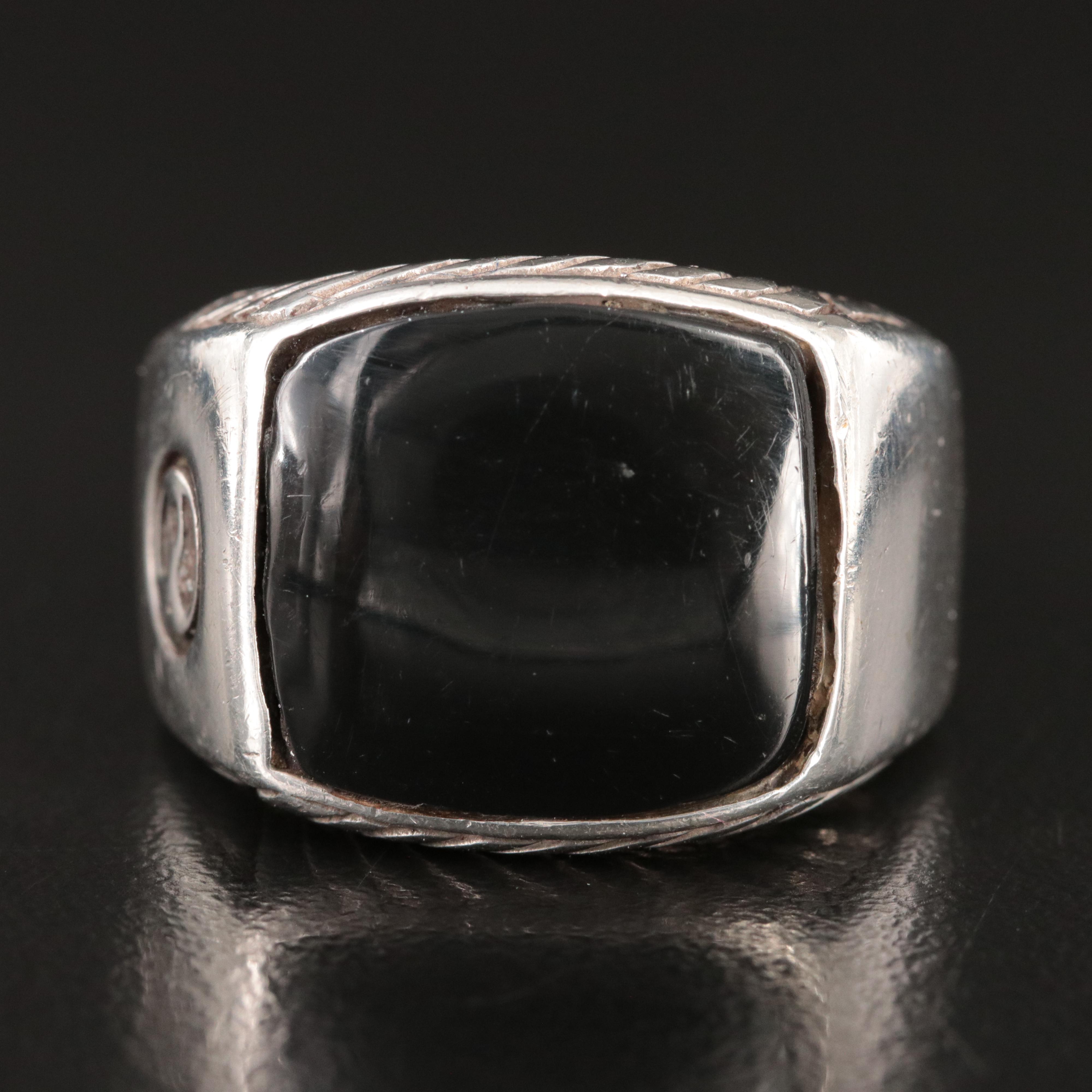 David Yurman Sterling and Enamel Signet Ring