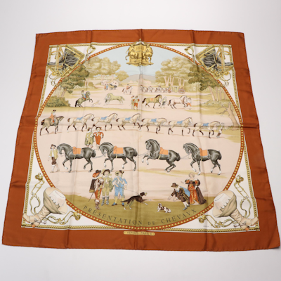 Hermès Early Issue "La Presentation de Chevaux" Silk Twill Scarf 90