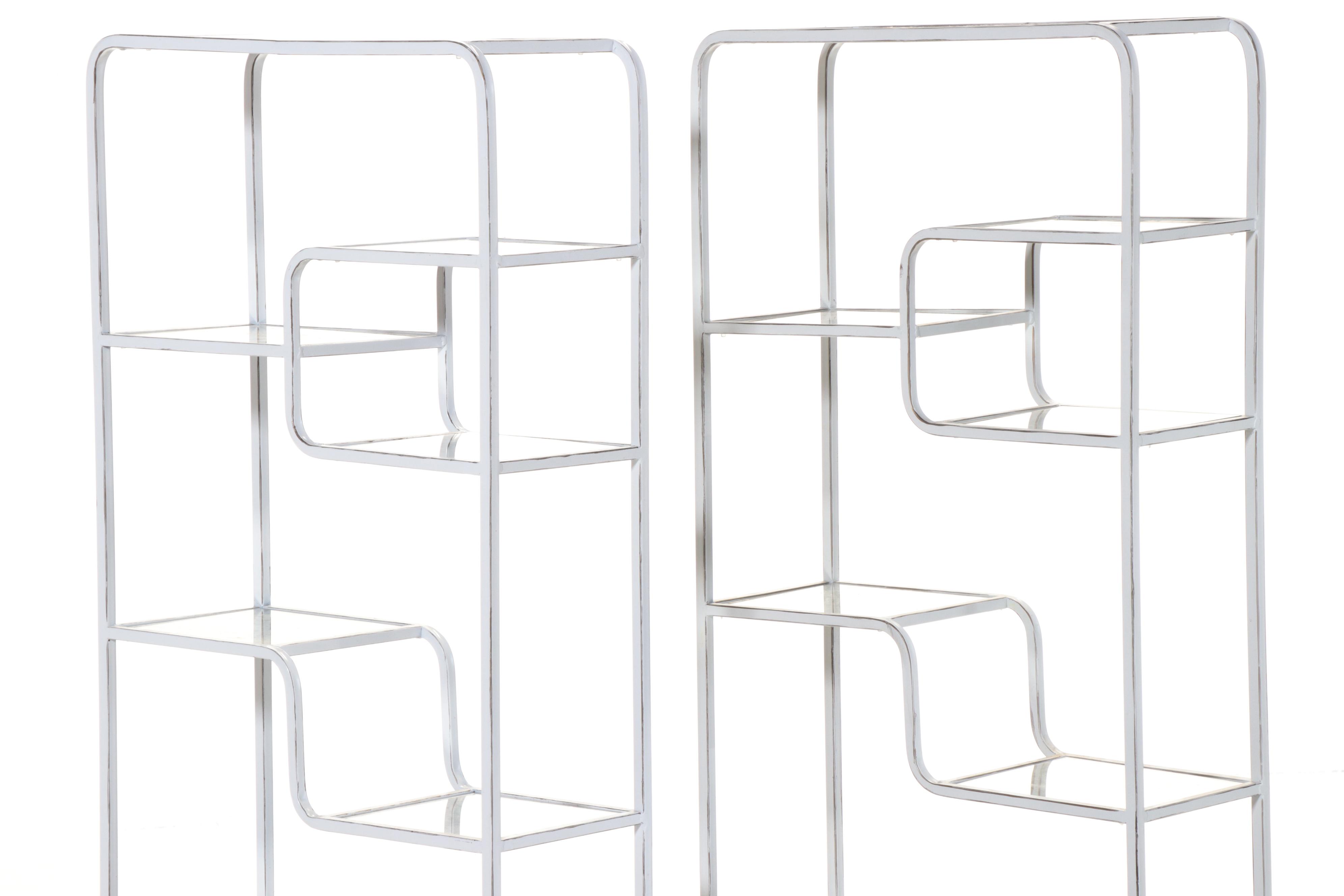 Pair of Modernist Metal and Mirror Stage Étagère Shelves