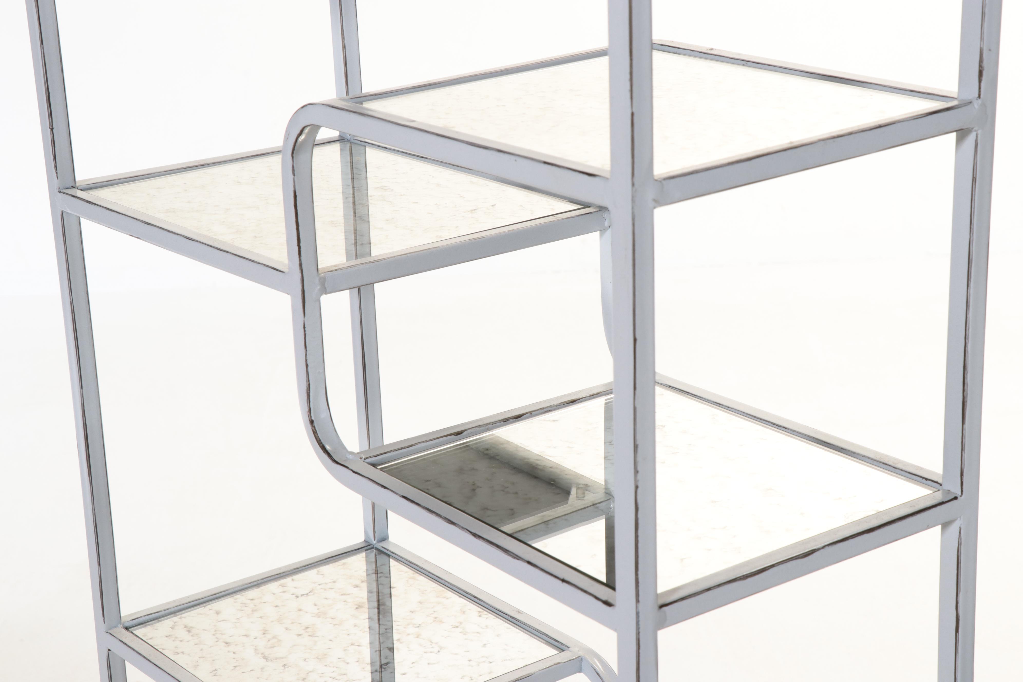 Pair of Modernist Metal and Mirror Stage Étagère Shelves