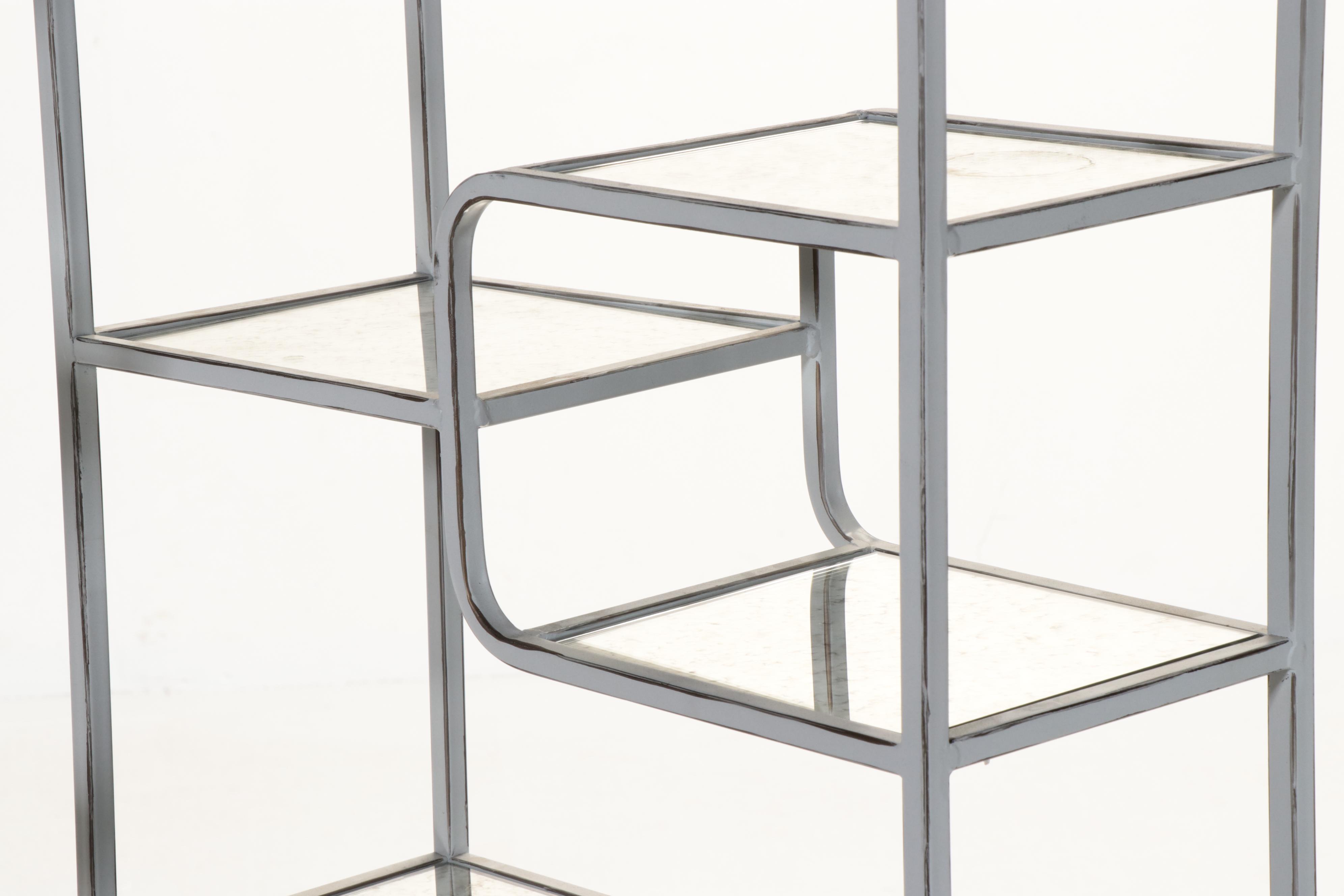 Pair of Modernist Metal and Mirror Stage Étagère Shelves