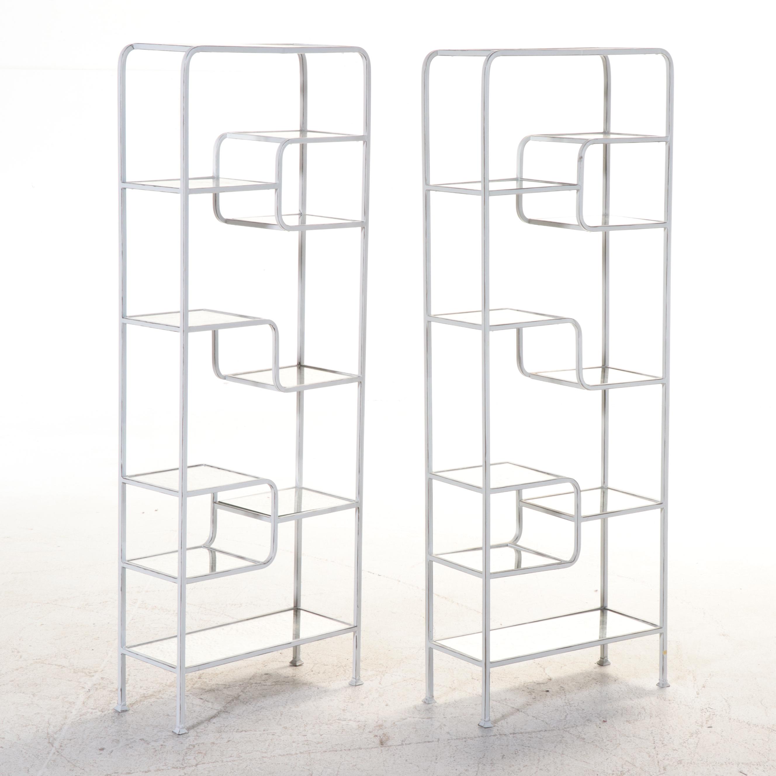 Pair of Modernist Metal and Mirror Stage Étagère Shelves