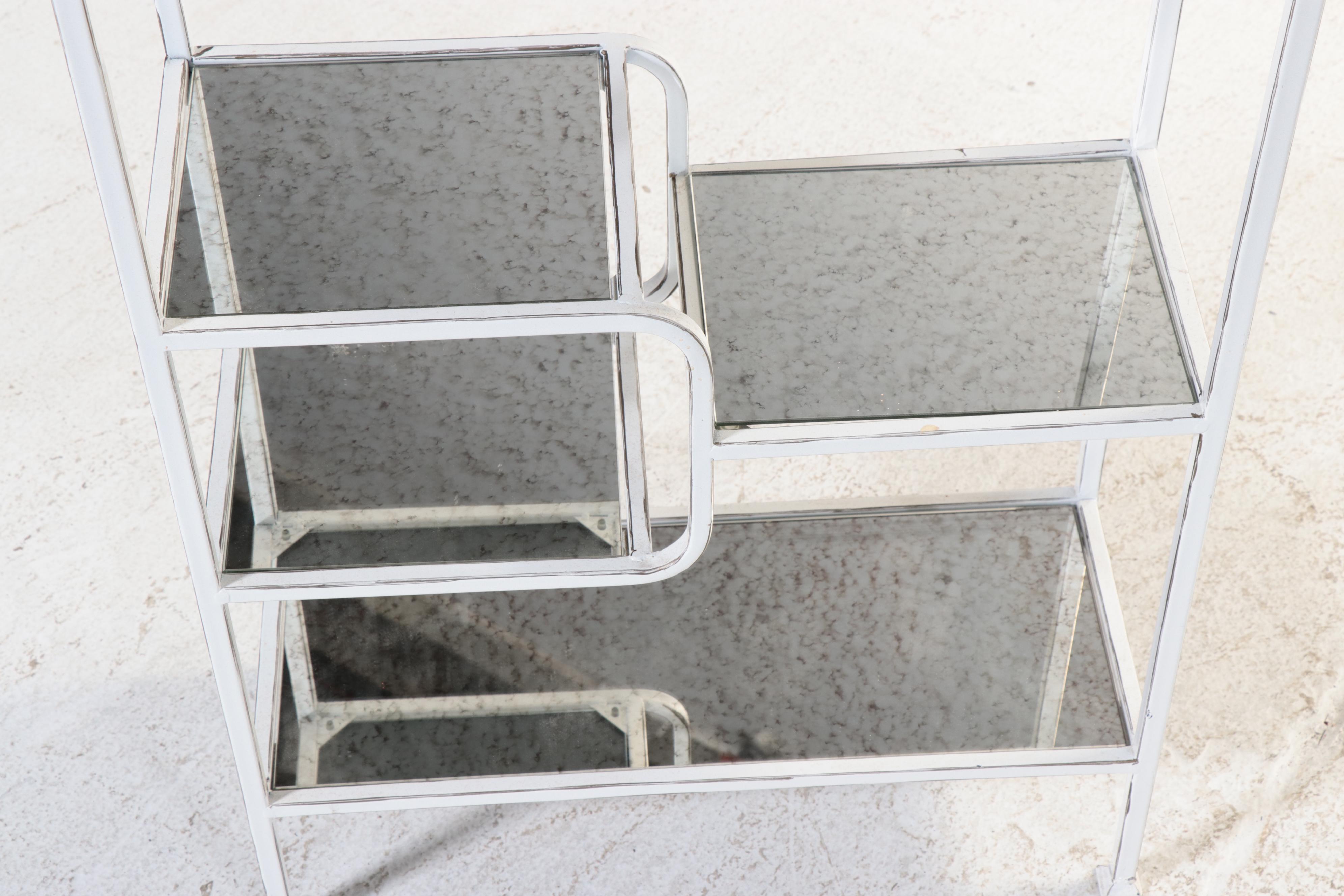 Pair of Modernist Metal and Mirror Stage Étagère Shelves