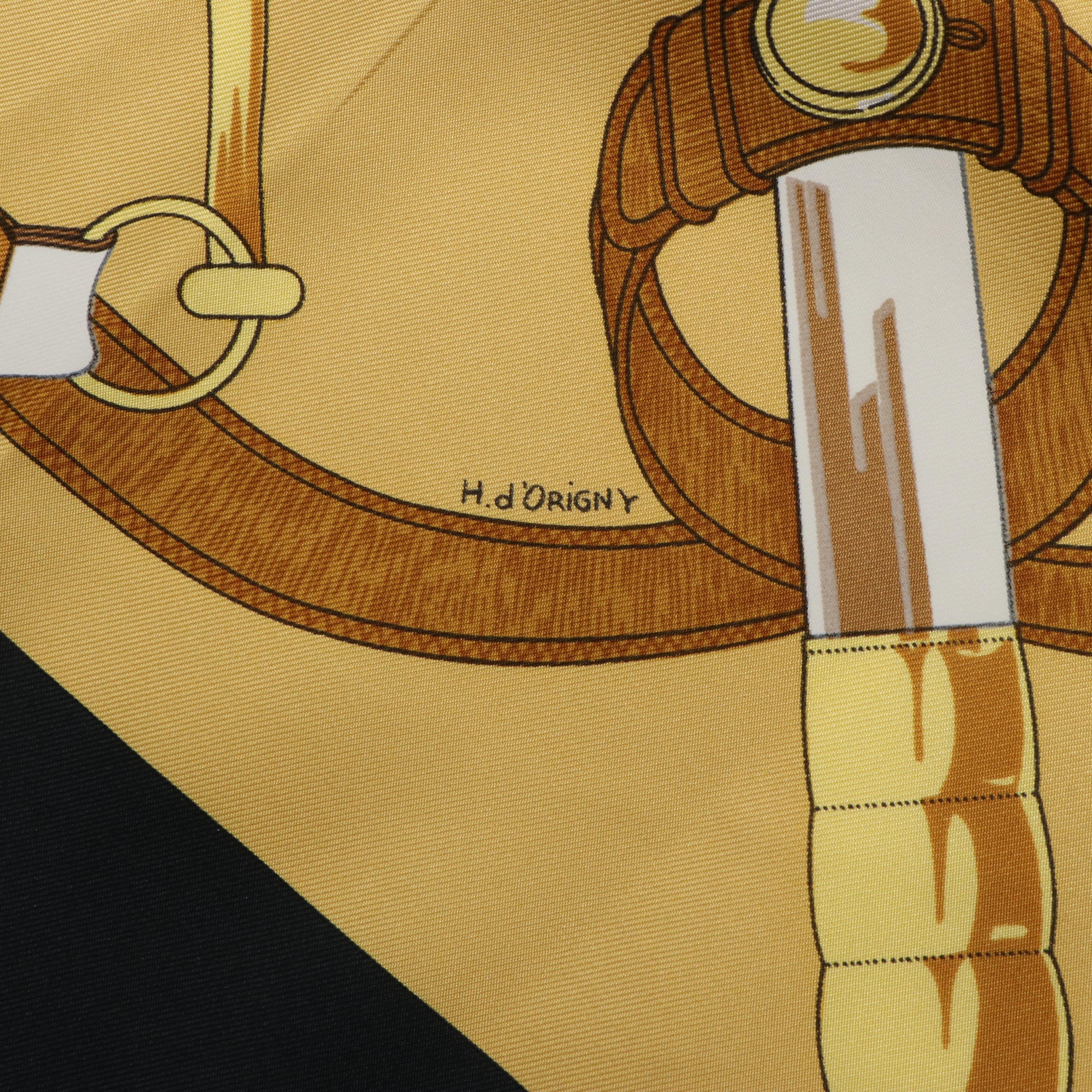 Hermès "Eperon D'or" Black and Gold Silk Scarf