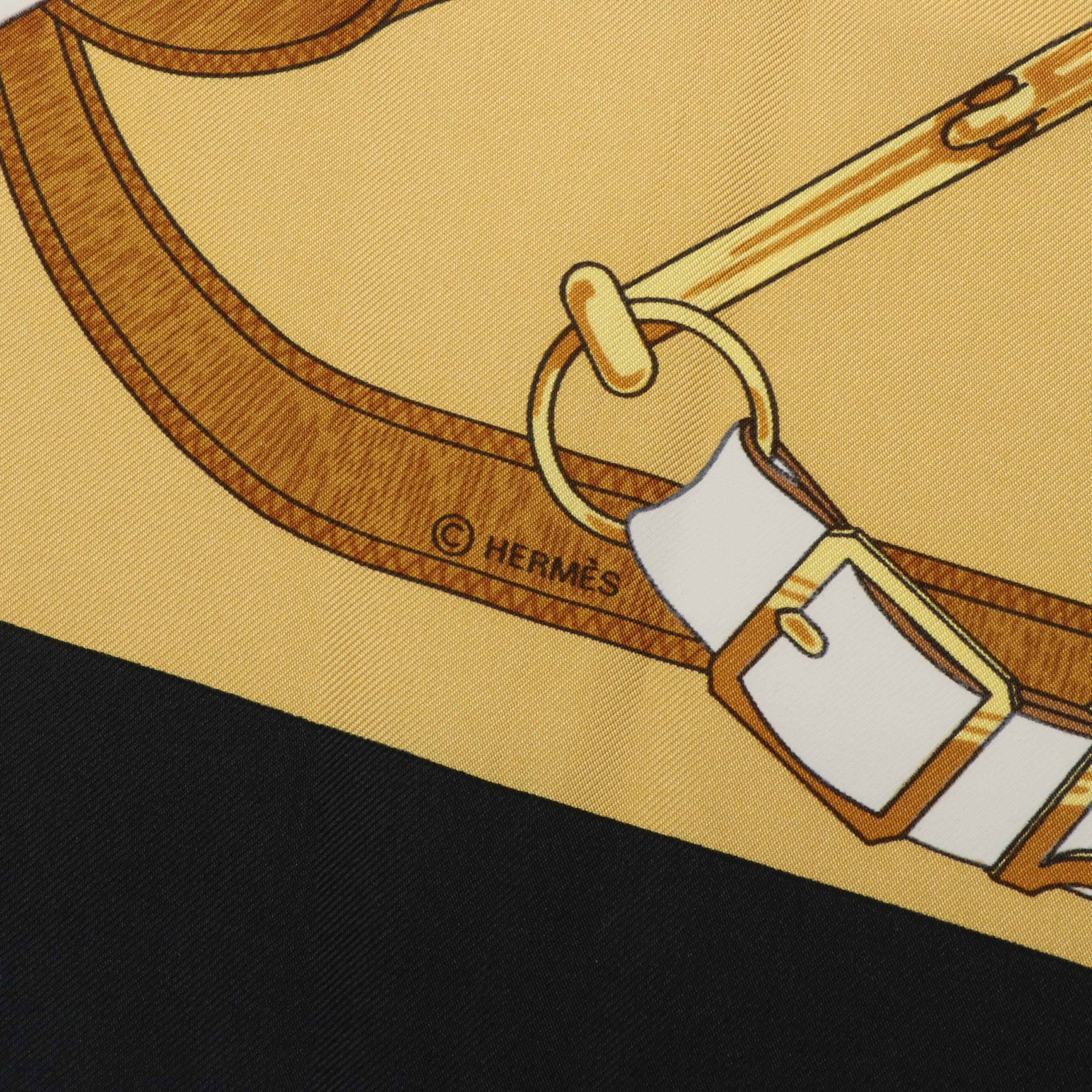 Hermès "Eperon D'or" Black and Gold Silk Scarf