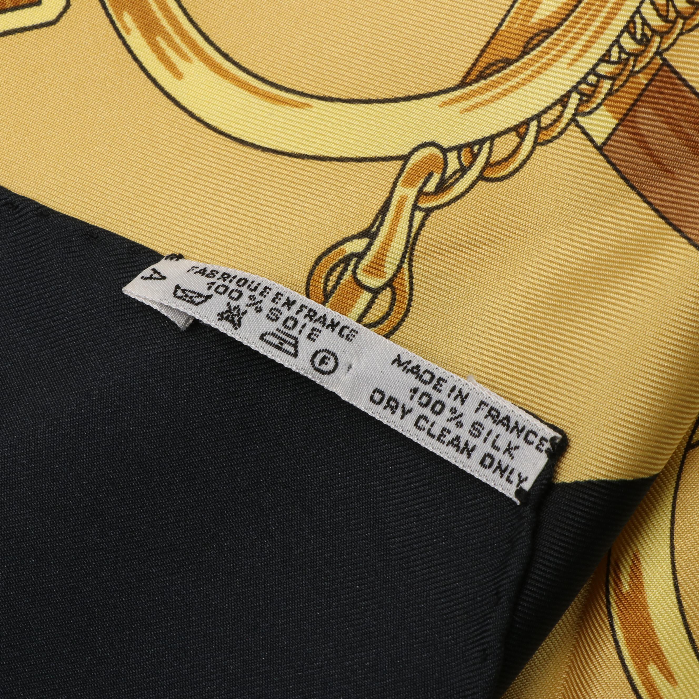 Hermès "Eperon D'or" Black and Gold Silk Scarf