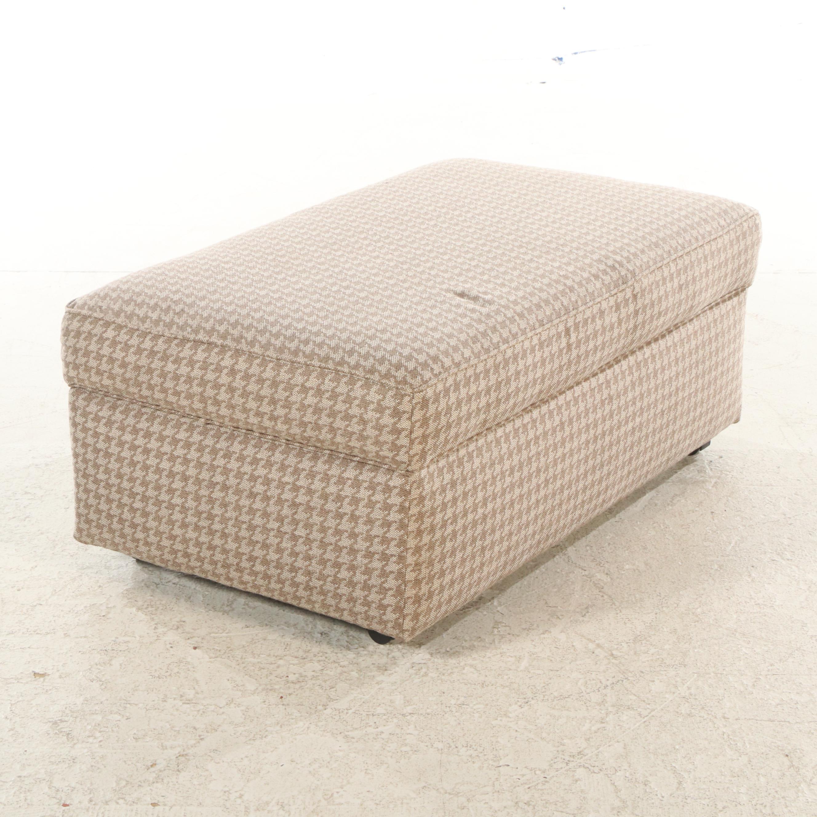 England Inc. Houndstooth-Upholstered Rolling Storage Ottoman