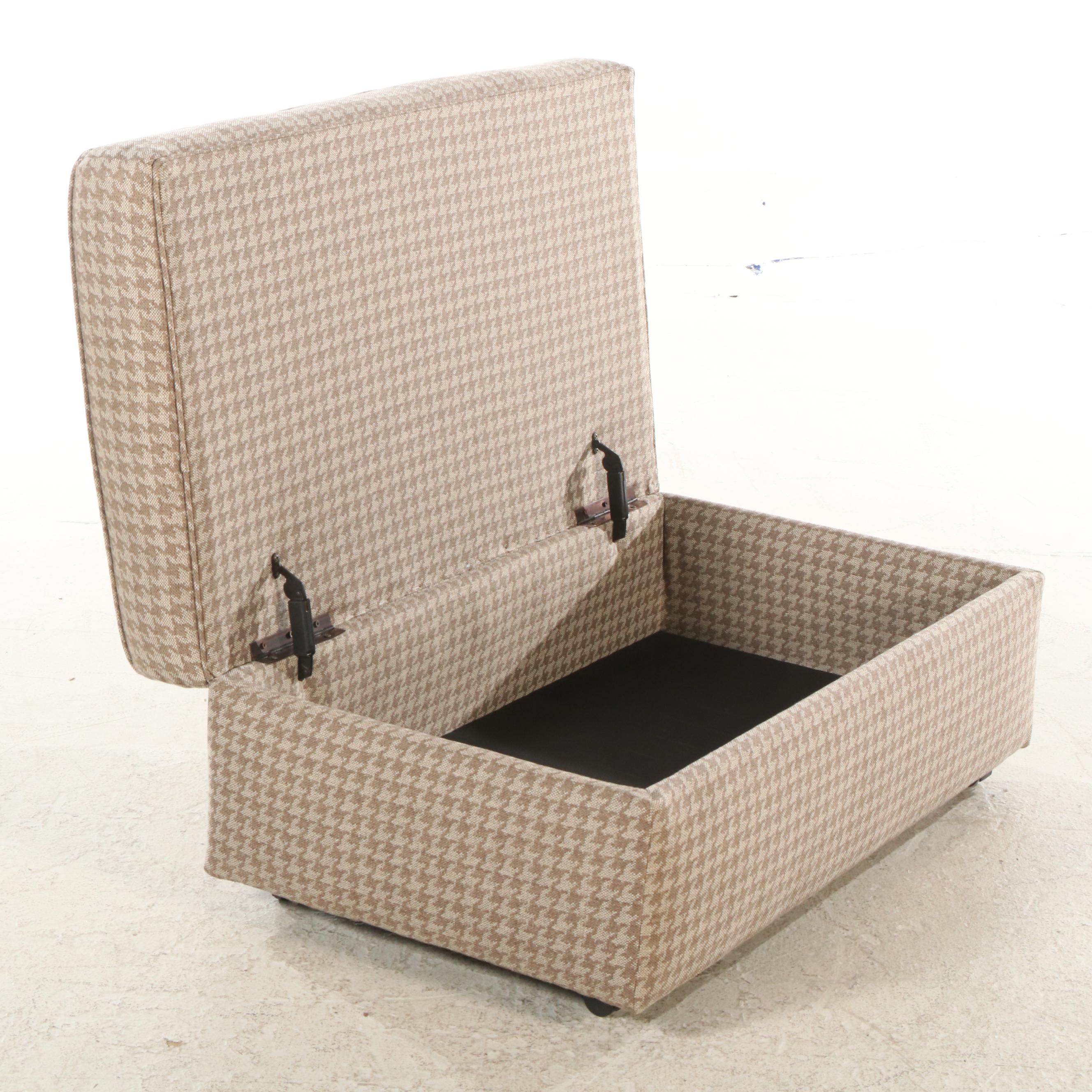 England Inc. Houndstooth-Upholstered Rolling Storage Ottoman