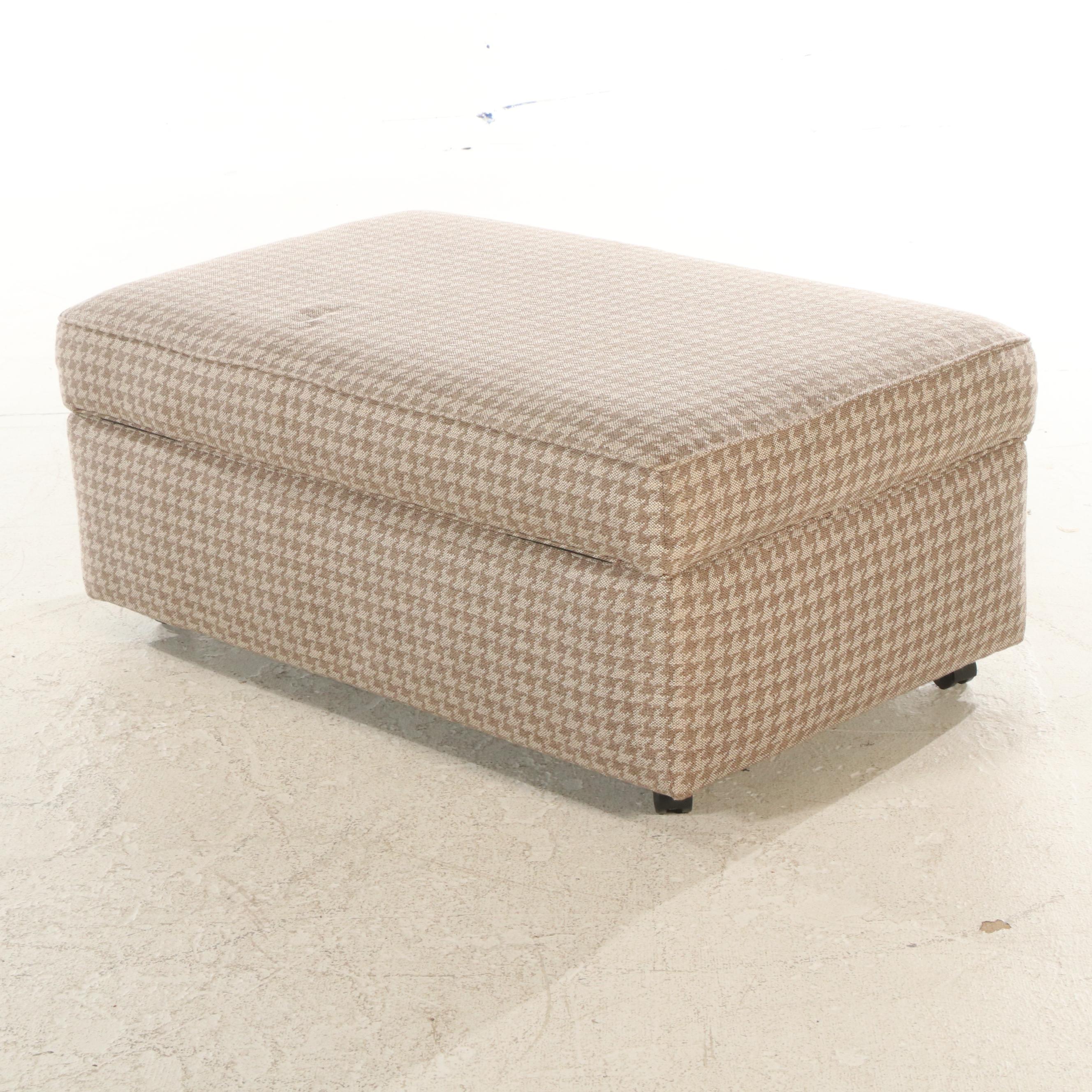England Inc. Houndstooth-Upholstered Rolling Storage Ottoman