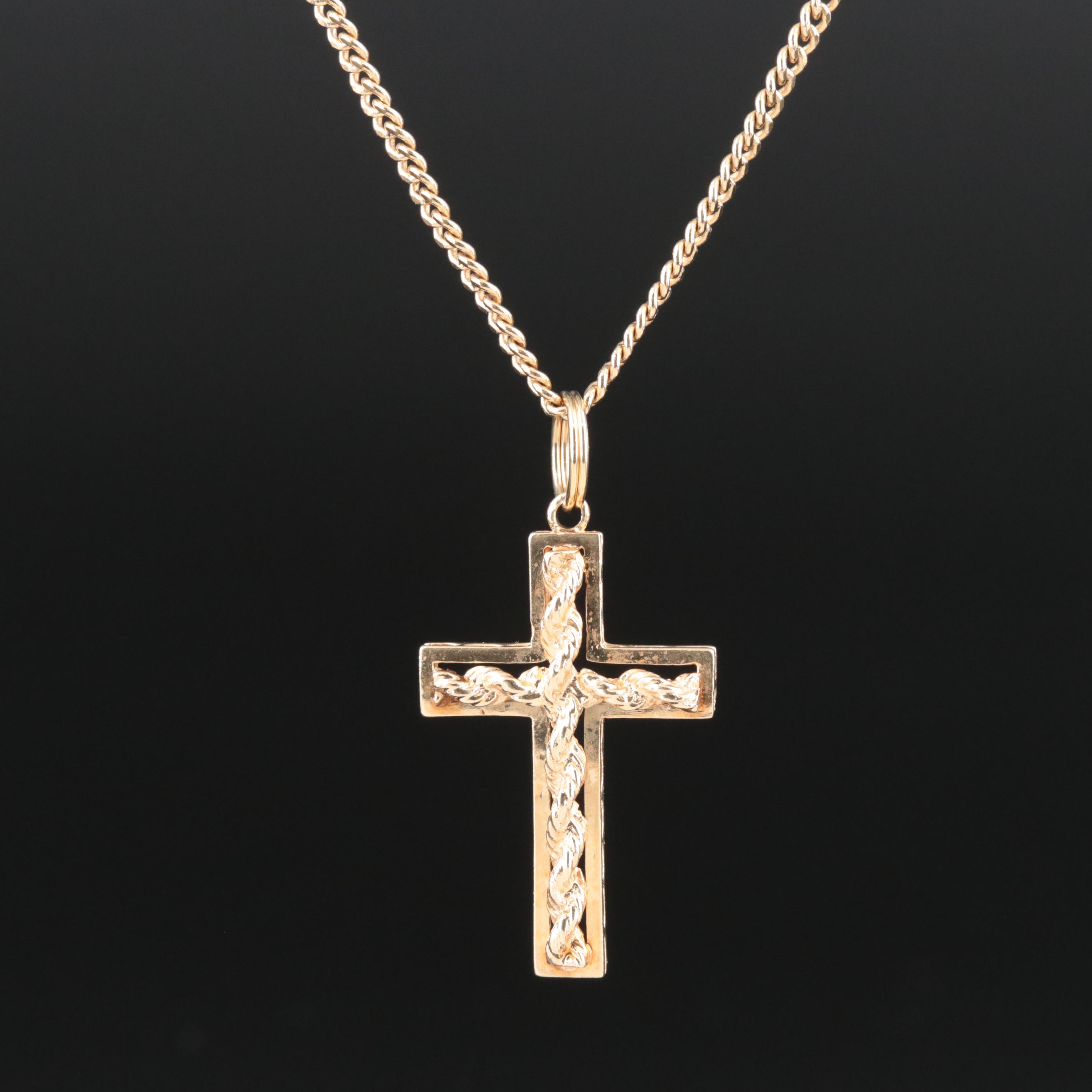 14K Rope Chain Cross Necklace