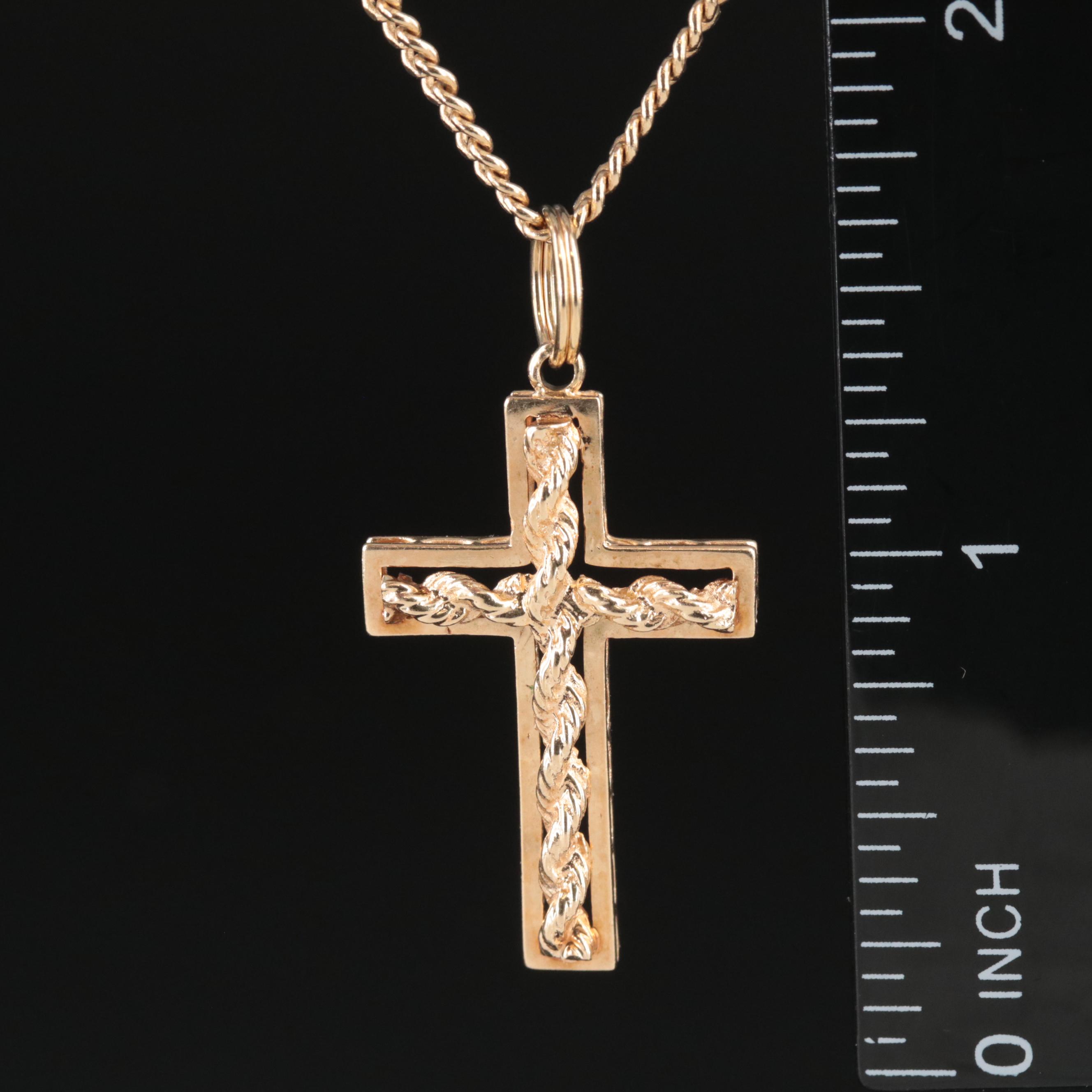 14K Rope Chain Cross Necklace