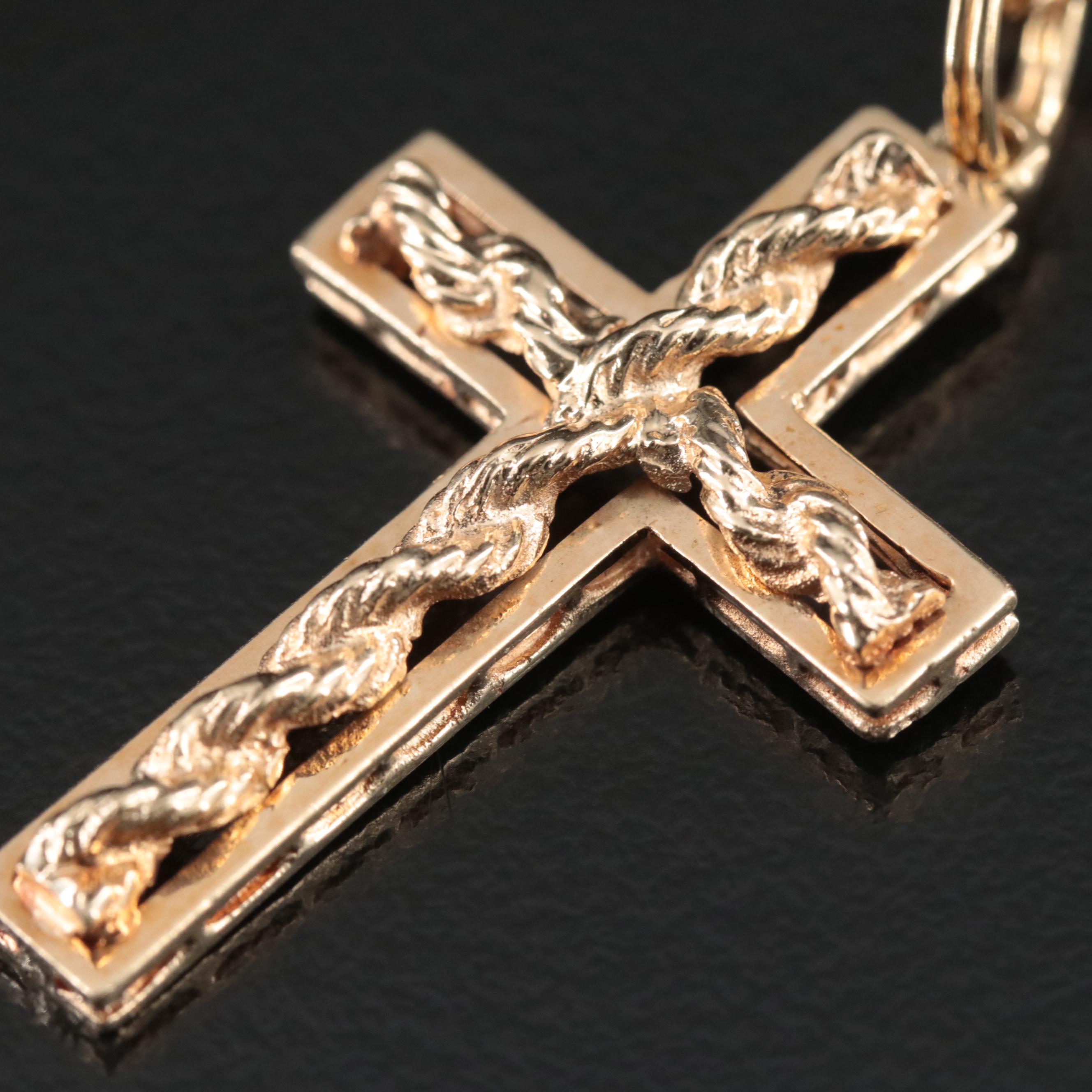 14K Rope Chain Cross Necklace