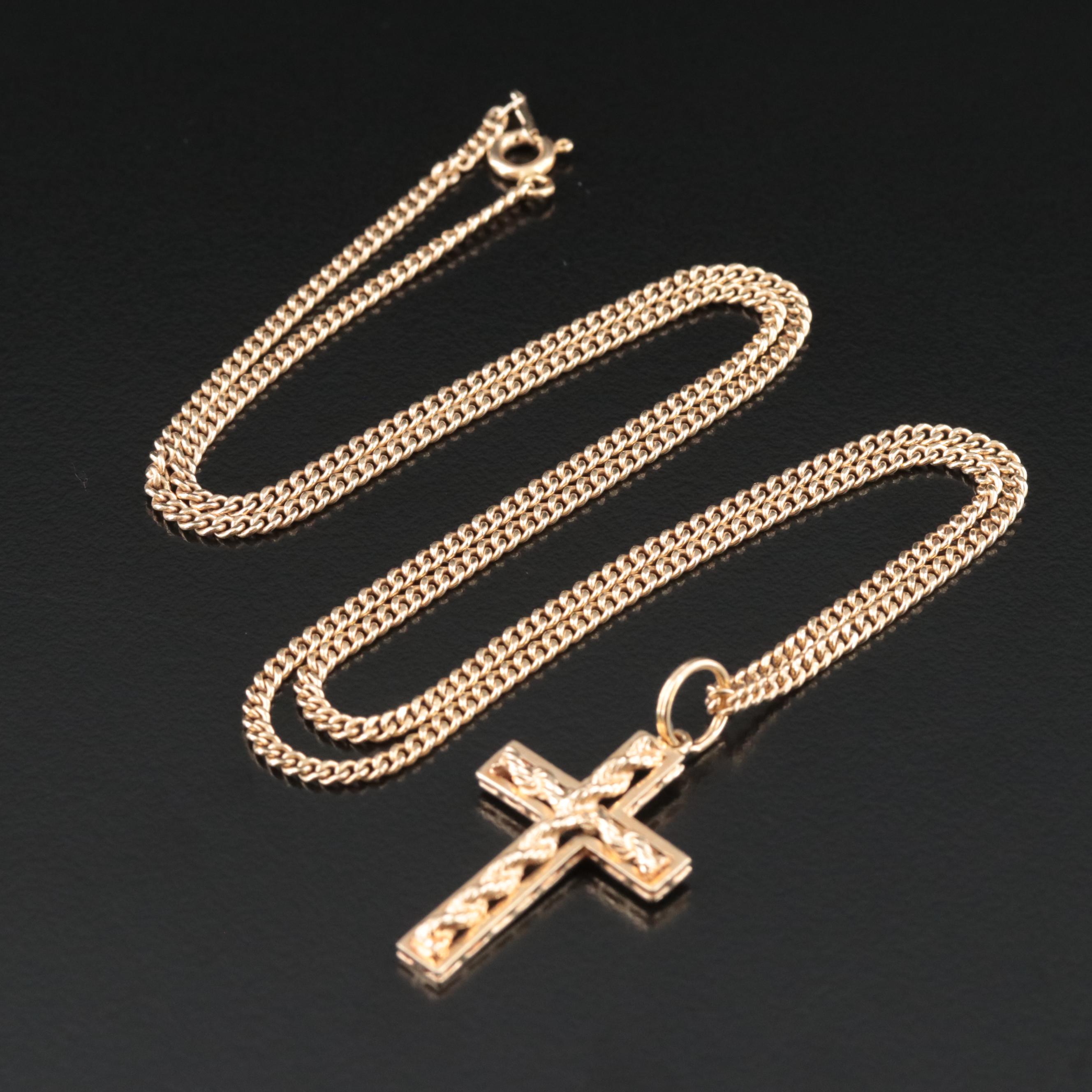 14K Rope Chain Cross Necklace