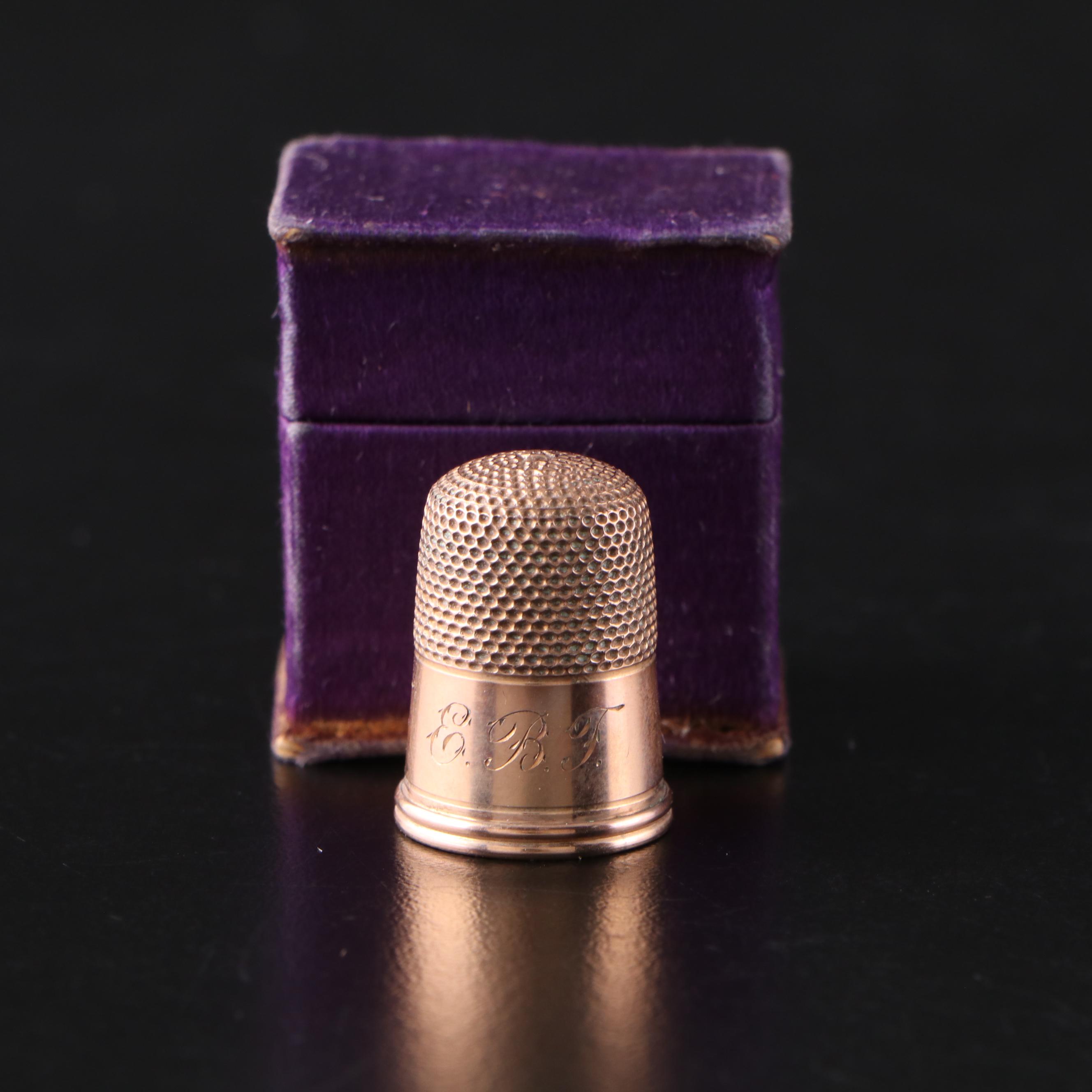 Gold Plate Monogrammed Sewing Thimble