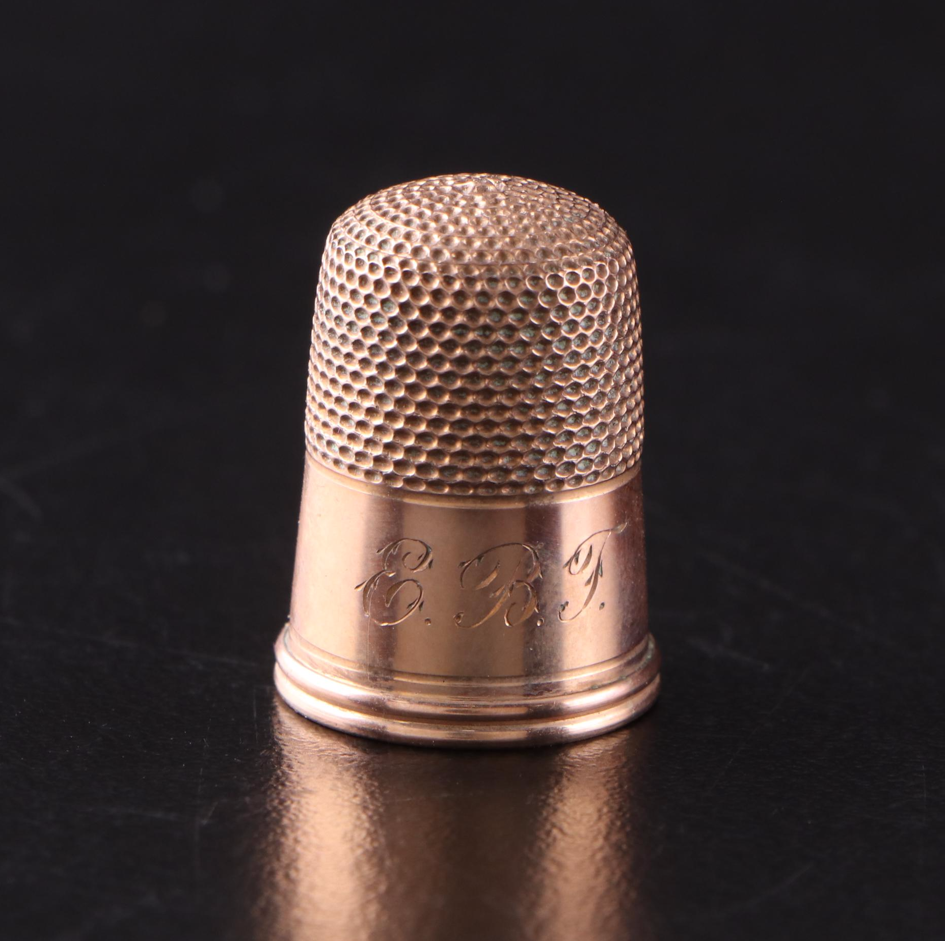 Gold Plate Monogrammed Sewing Thimble
