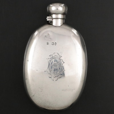 Antique W & G Neal English Sterling Silver Flask, 1888