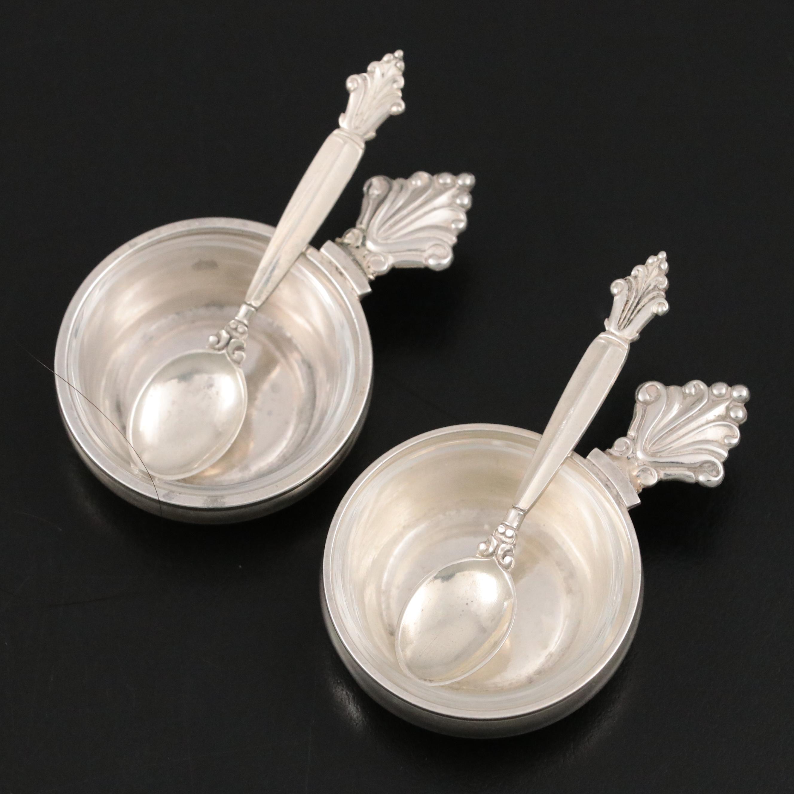 Vintage Georg Jensen "Acanthus" Sterling Silver Salt Cellars and Spoons