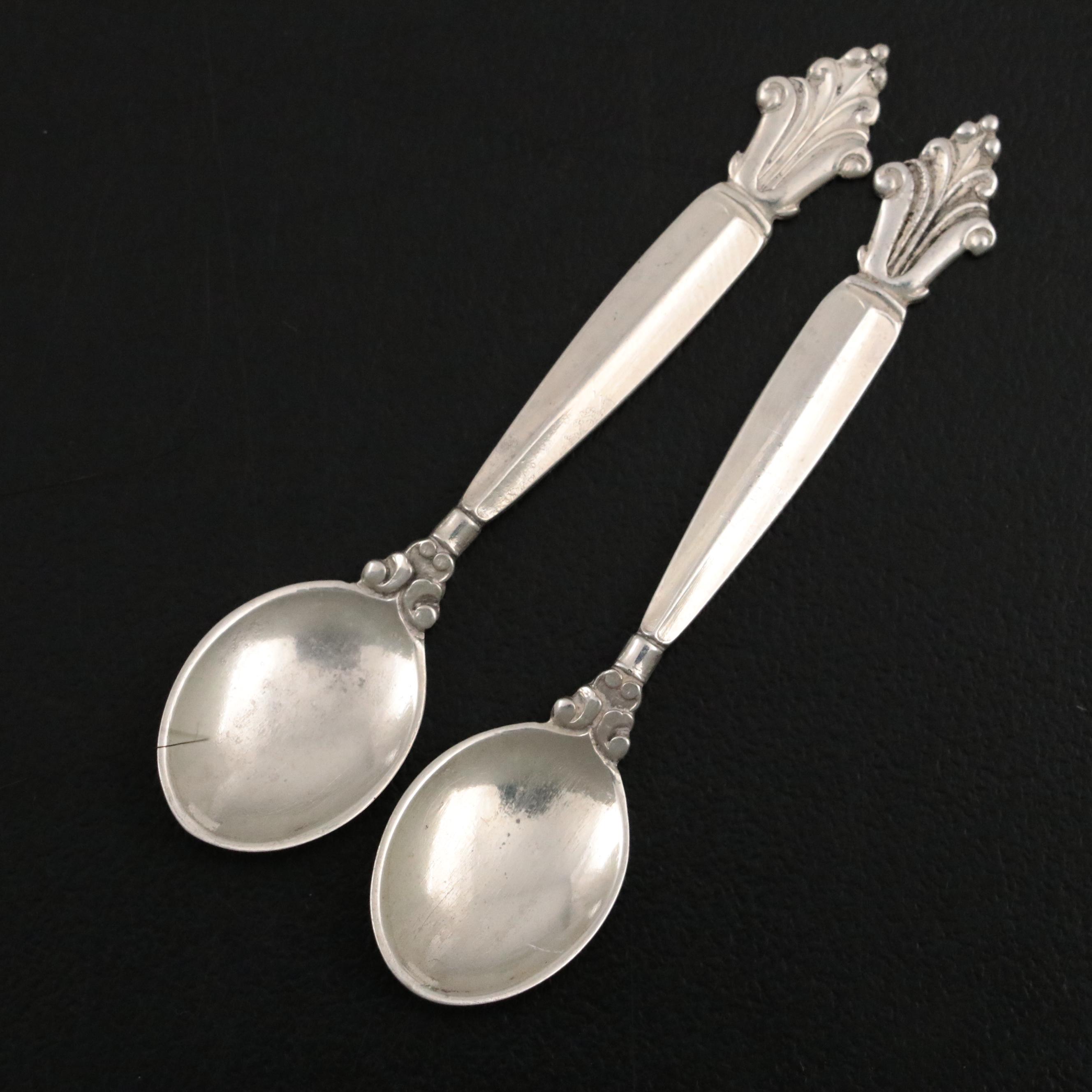 Vintage Georg Jensen "Acanthus" Sterling Silver Salt Cellars and Spoons