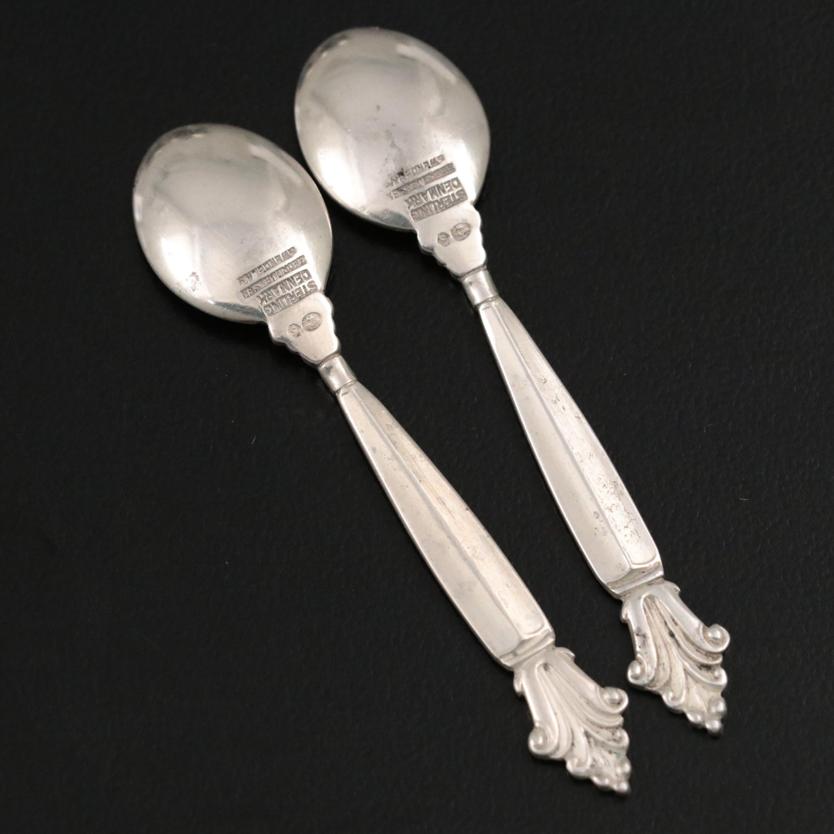 Vintage Georg Jensen "Acanthus" Sterling Silver Salt Cellars and Spoons