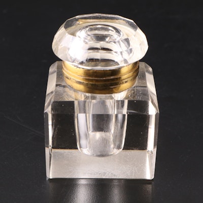 Faceted Crystal Inkwell with Brass Collar, Early 20th Century