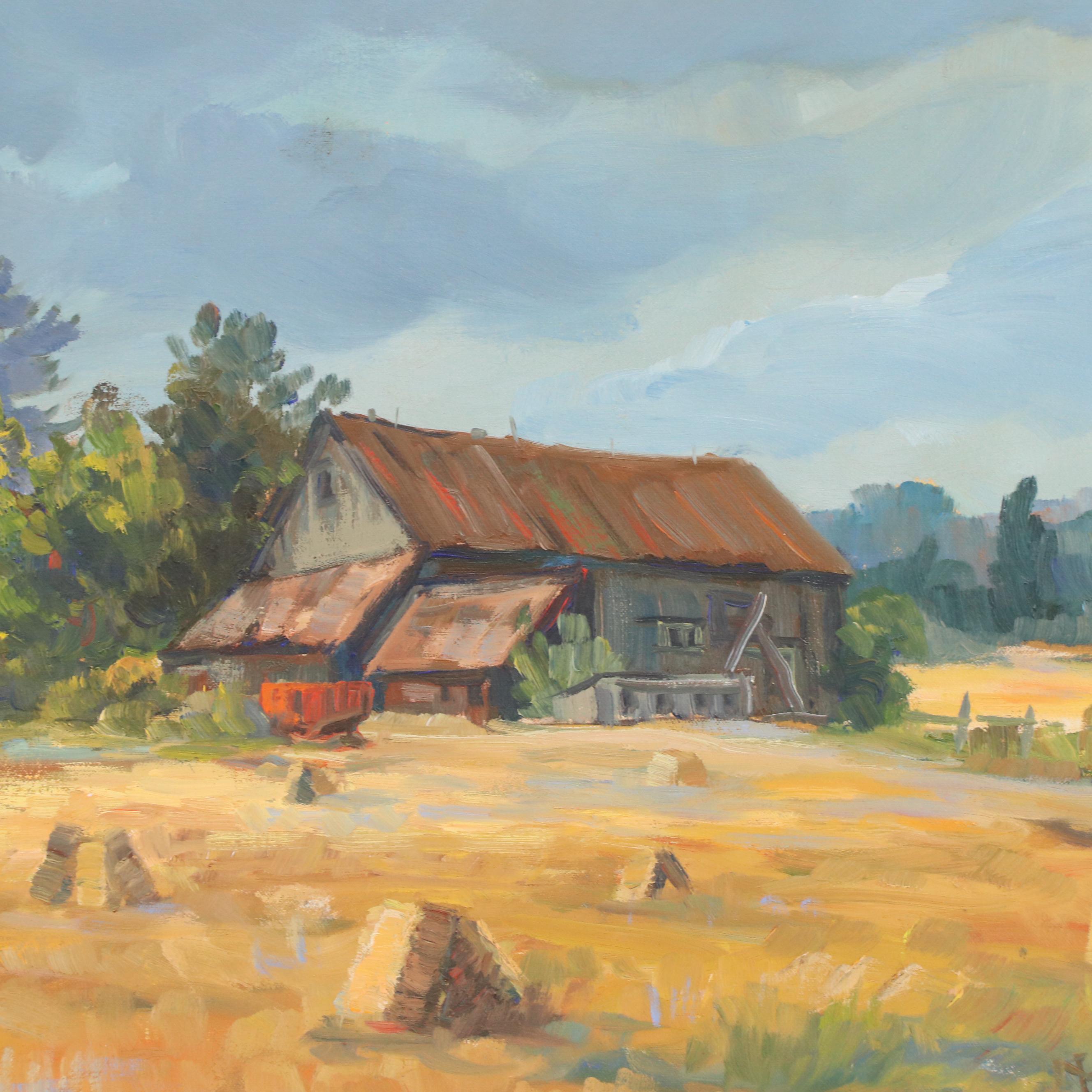 Ron Leonard Oil Painting of Farm Landscape, 1978