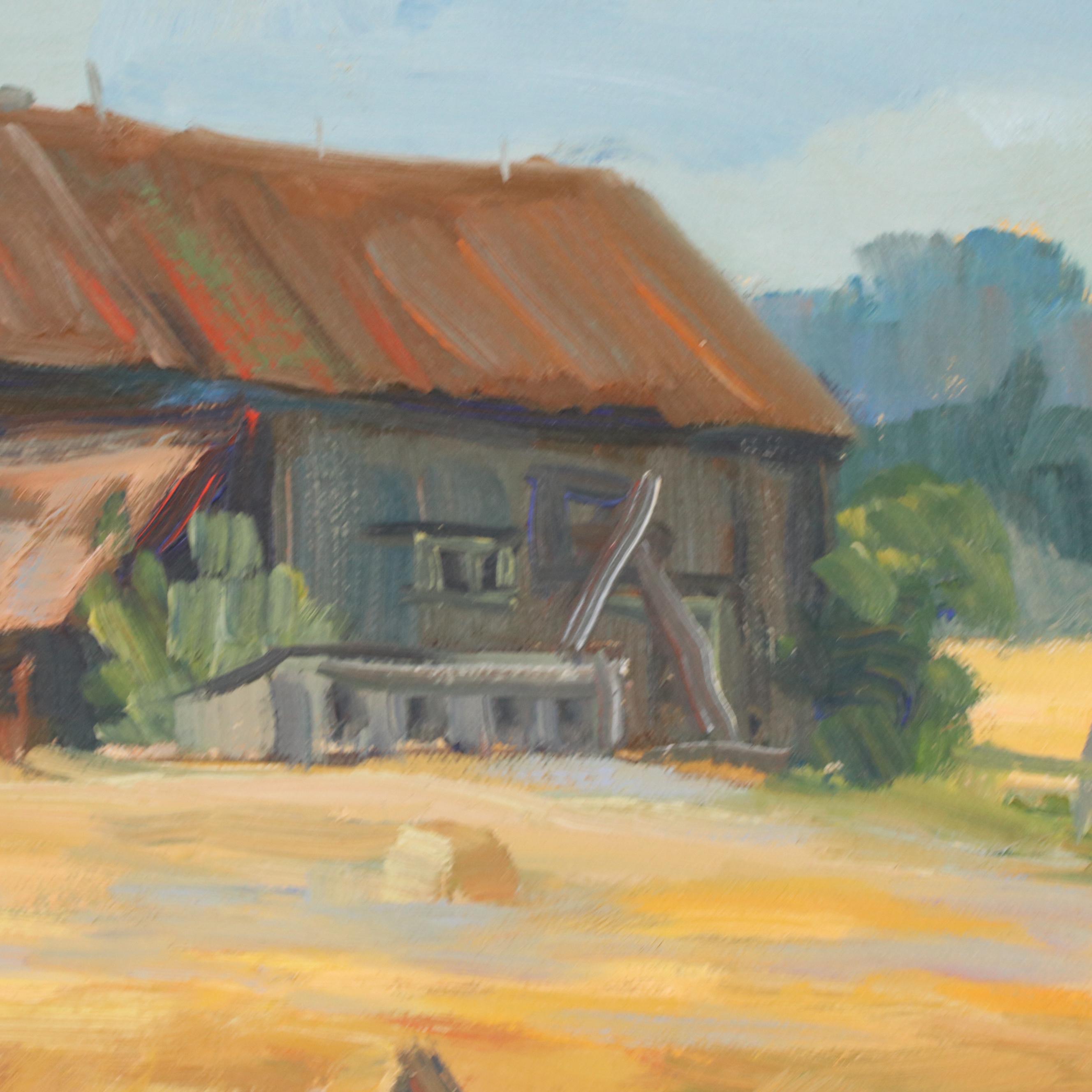 Ron Leonard Oil Painting of Farm Landscape, 1978