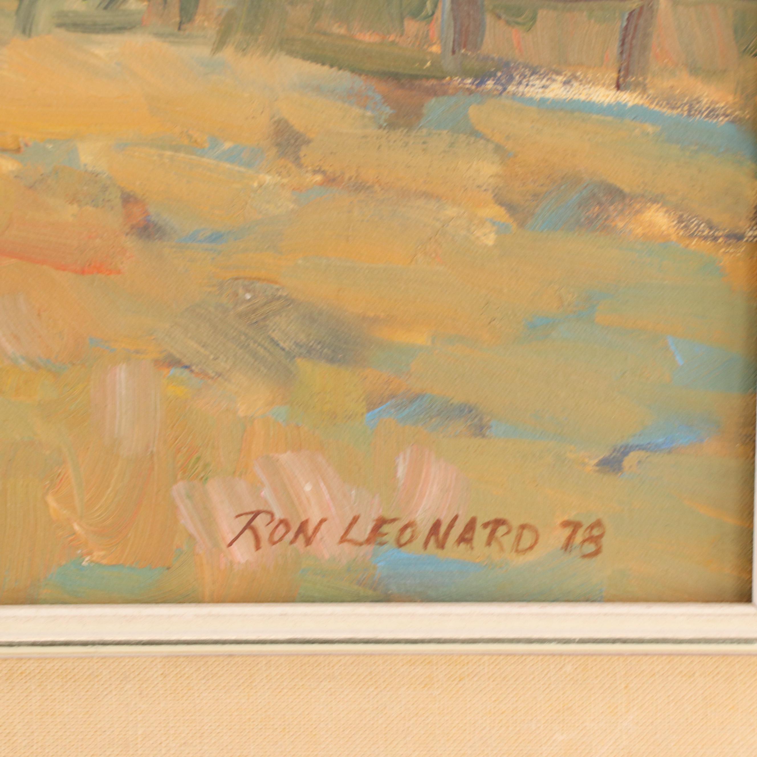 Ron Leonard Oil Painting of Farm Landscape, 1978