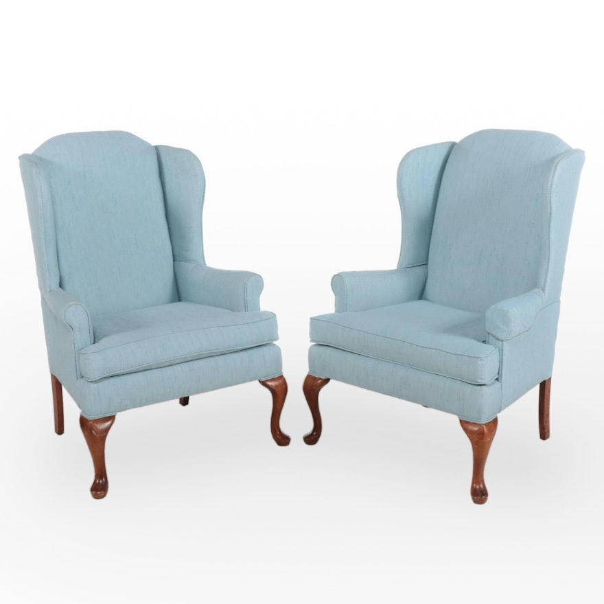 Pair of Broyhill Queen Anne Style Upholstered Wingback Chairs
