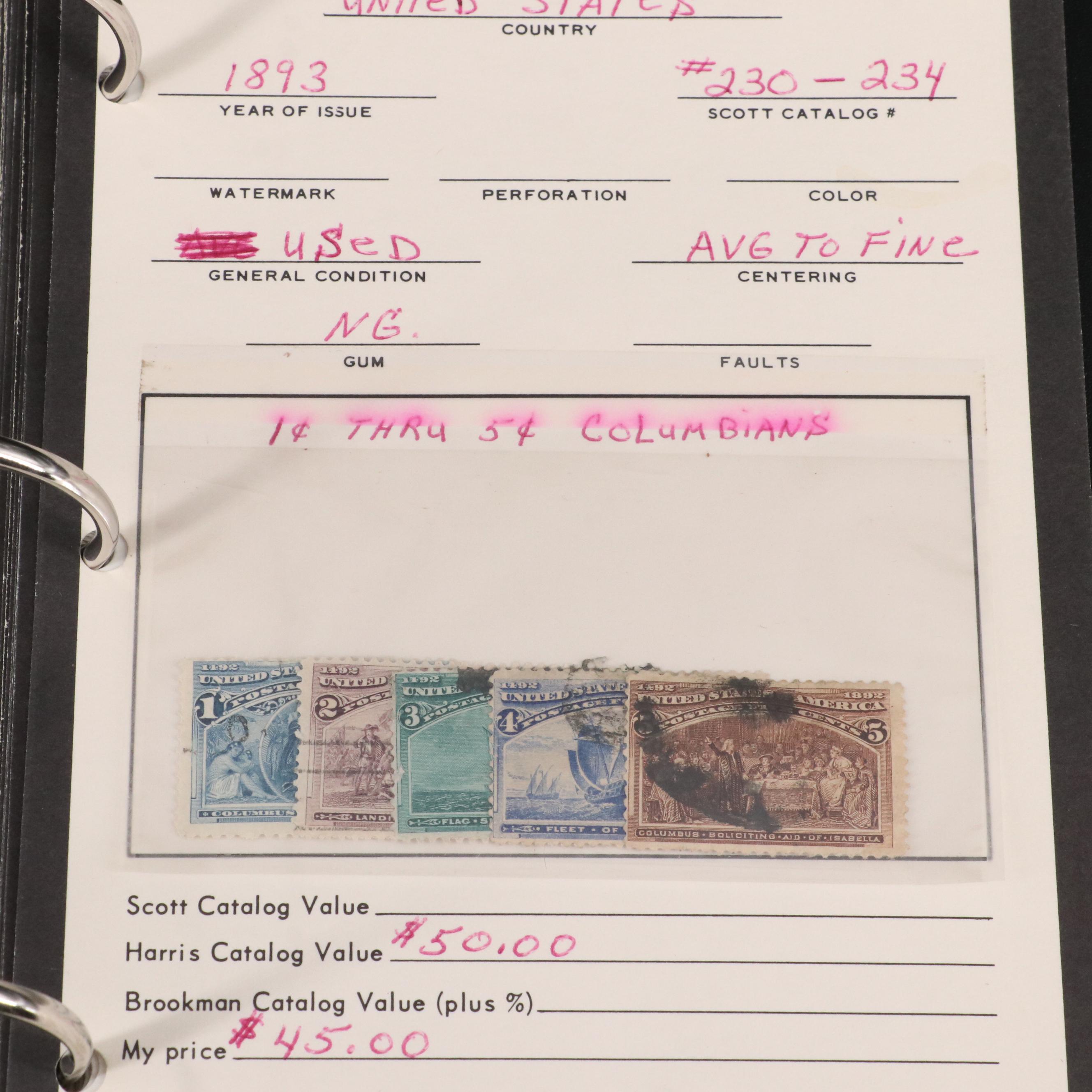 Binder of U.S. Carded Postage Stamps, Including Columbian, Pan-American and More