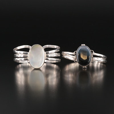 Sterling Agate and Mother-Of-Pearl Cuff Bracelets