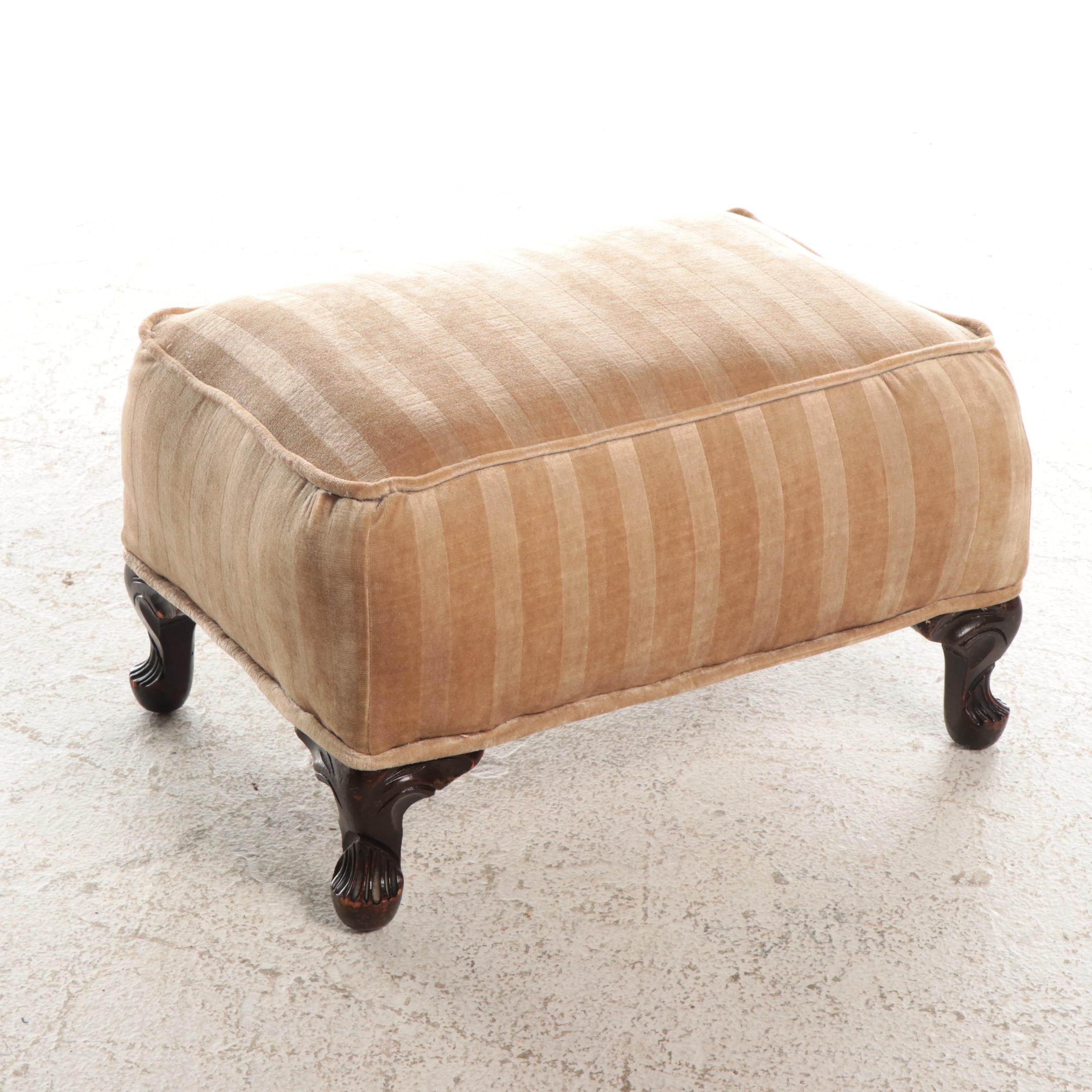 Queen Anne Style Custom-Upholstered Club Chair with Ottoman, Circa 1930