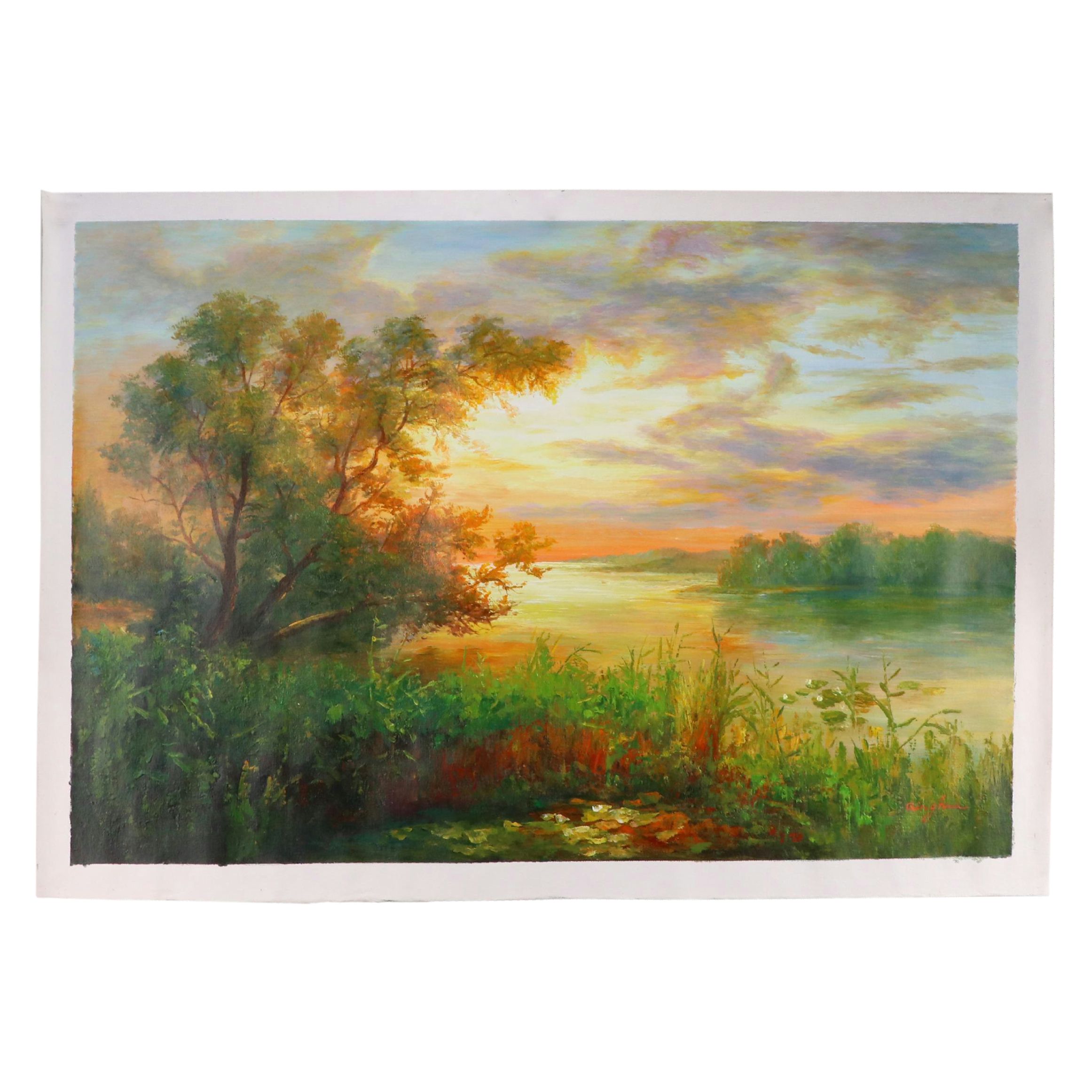 Qinghua Lake Landscape Oil Painting, 21st Century