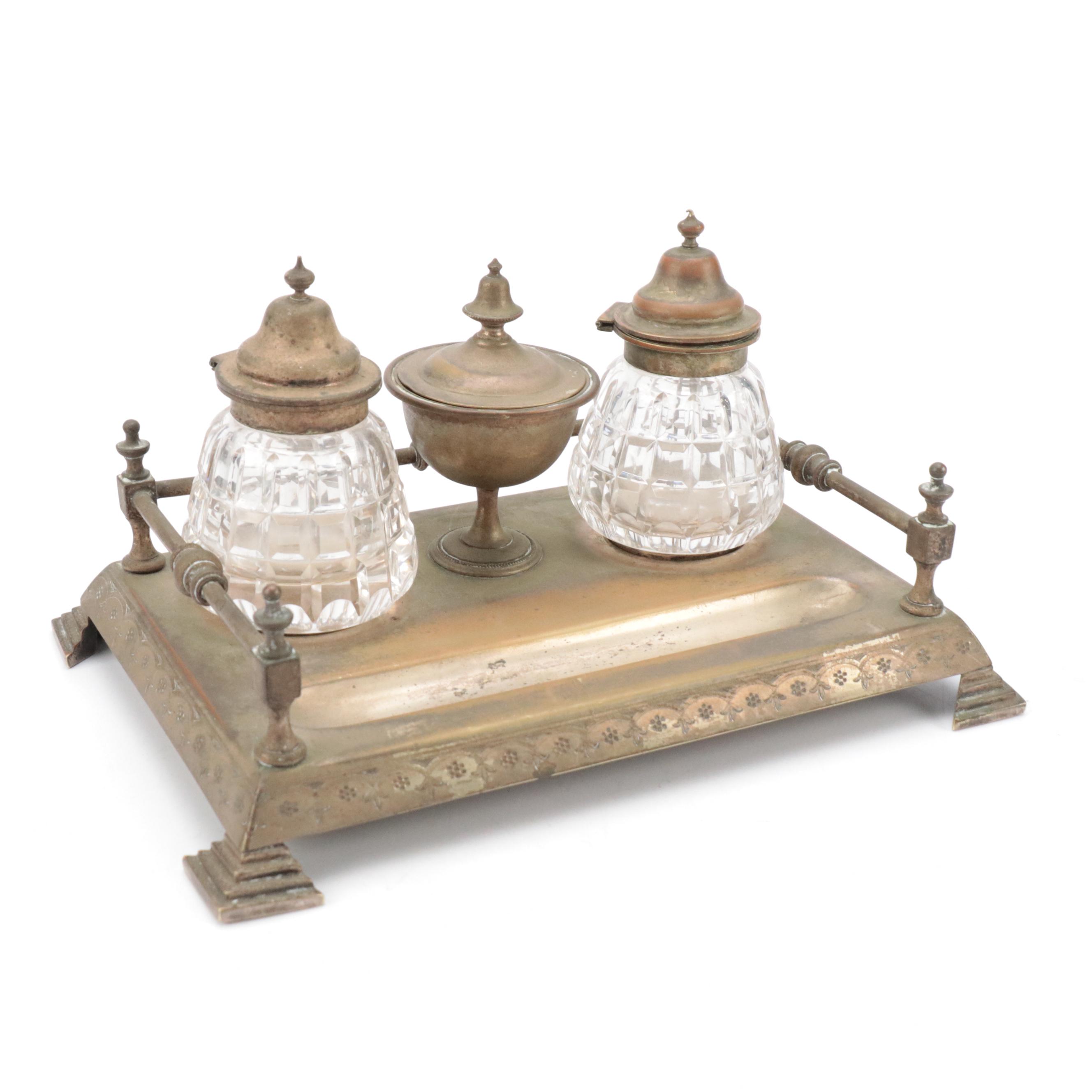 Victorian Robert Pringle (London) Silverplate Inkwell Stand