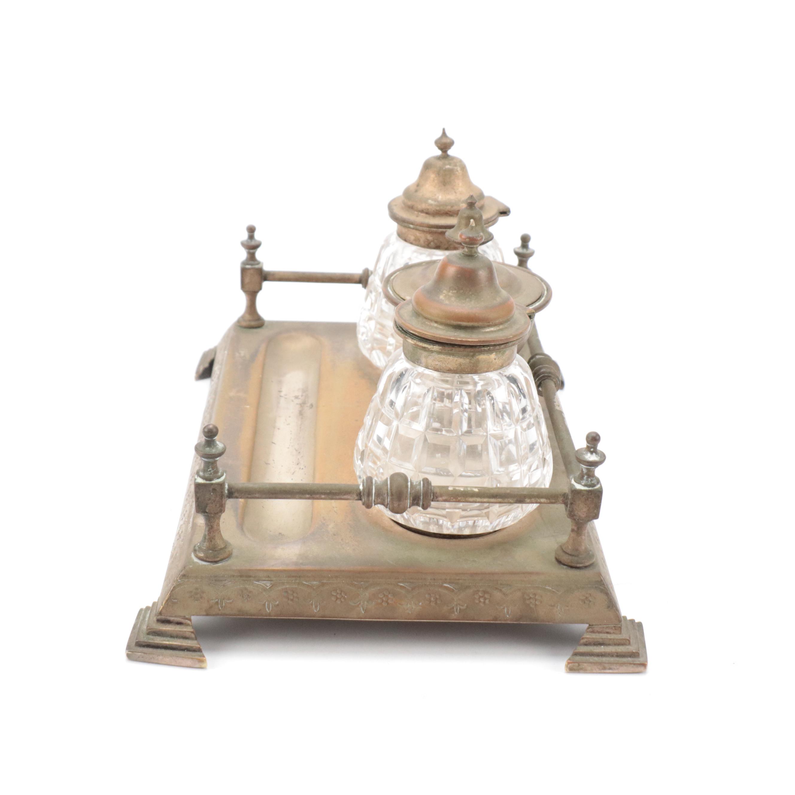 Victorian Robert Pringle (London) Silverplate Inkwell Stand