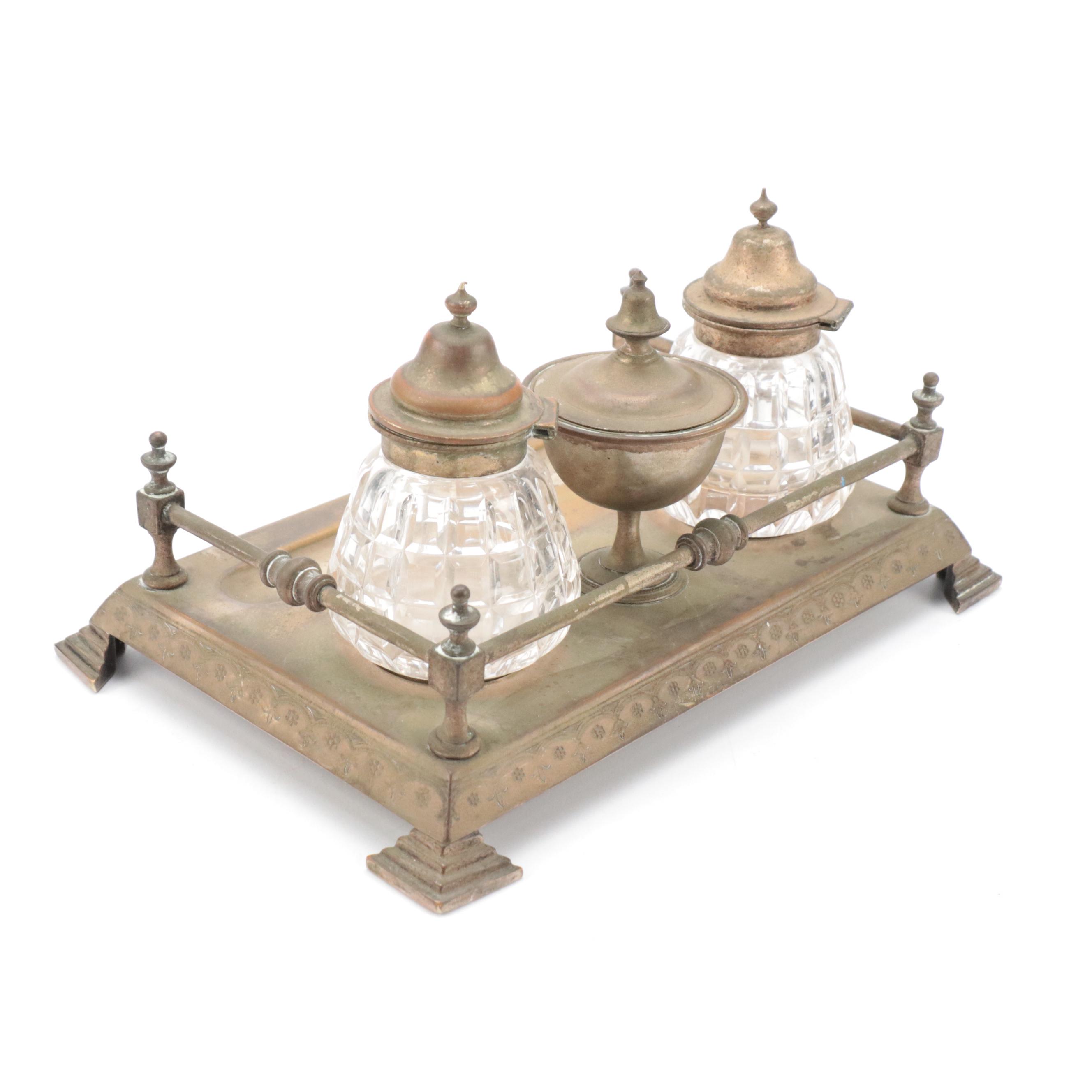 Victorian Robert Pringle (London) Silverplate Inkwell Stand