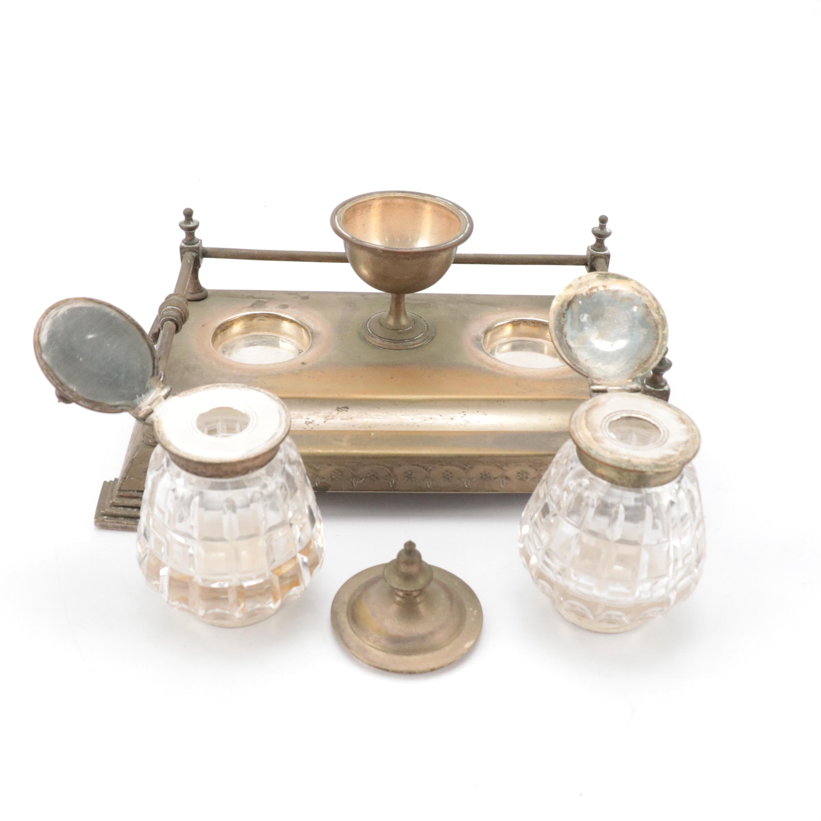 Victorian Robert Pringle (London) Silverplate Inkwell Stand