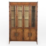 Stanley Furniture Faux Bamboo Oak, Cane and Glass Illuminated China Cabinet