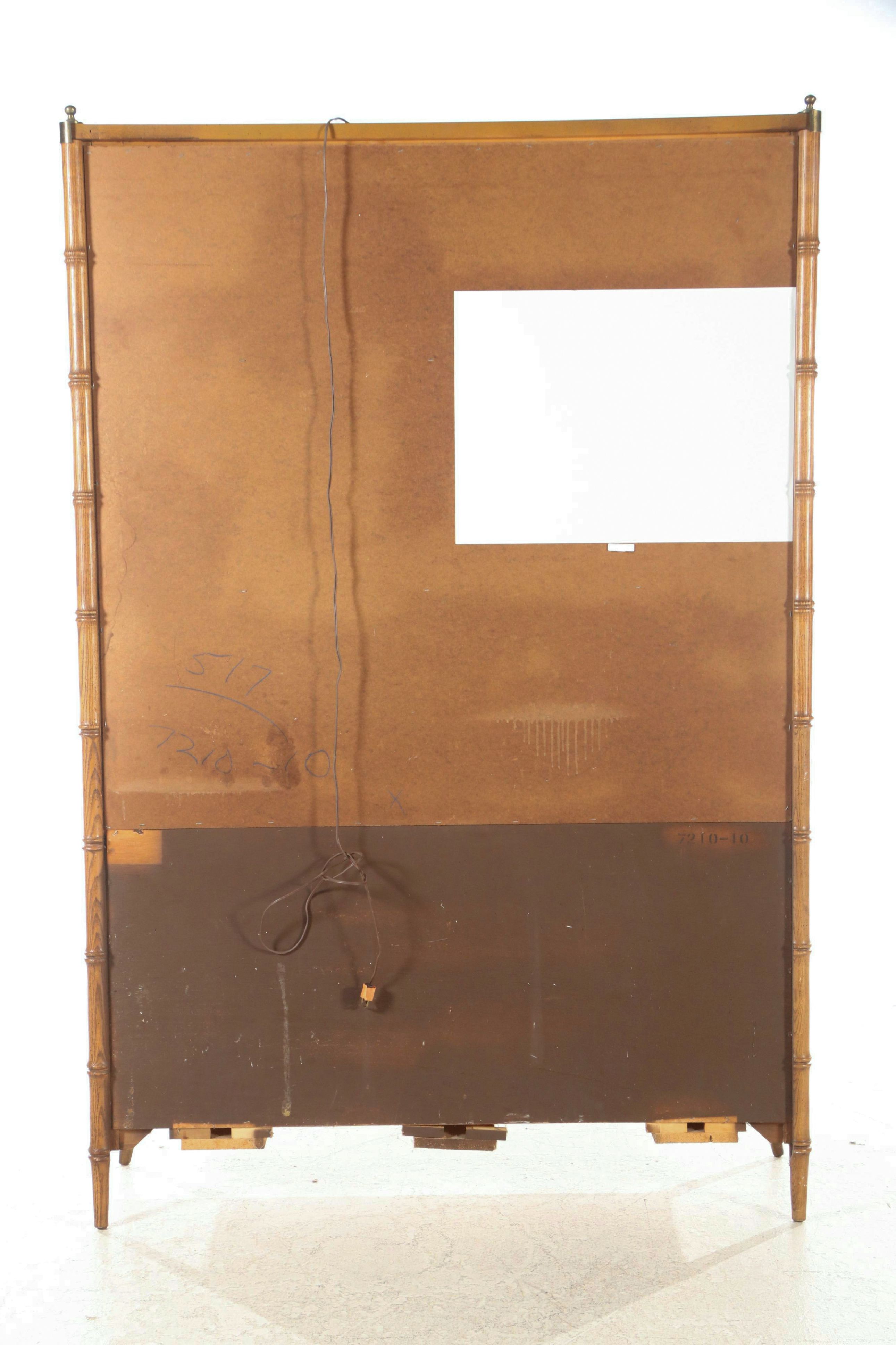 Stanley Furniture Faux Bamboo Oak, Cane and Glass Illuminated China Cabinet