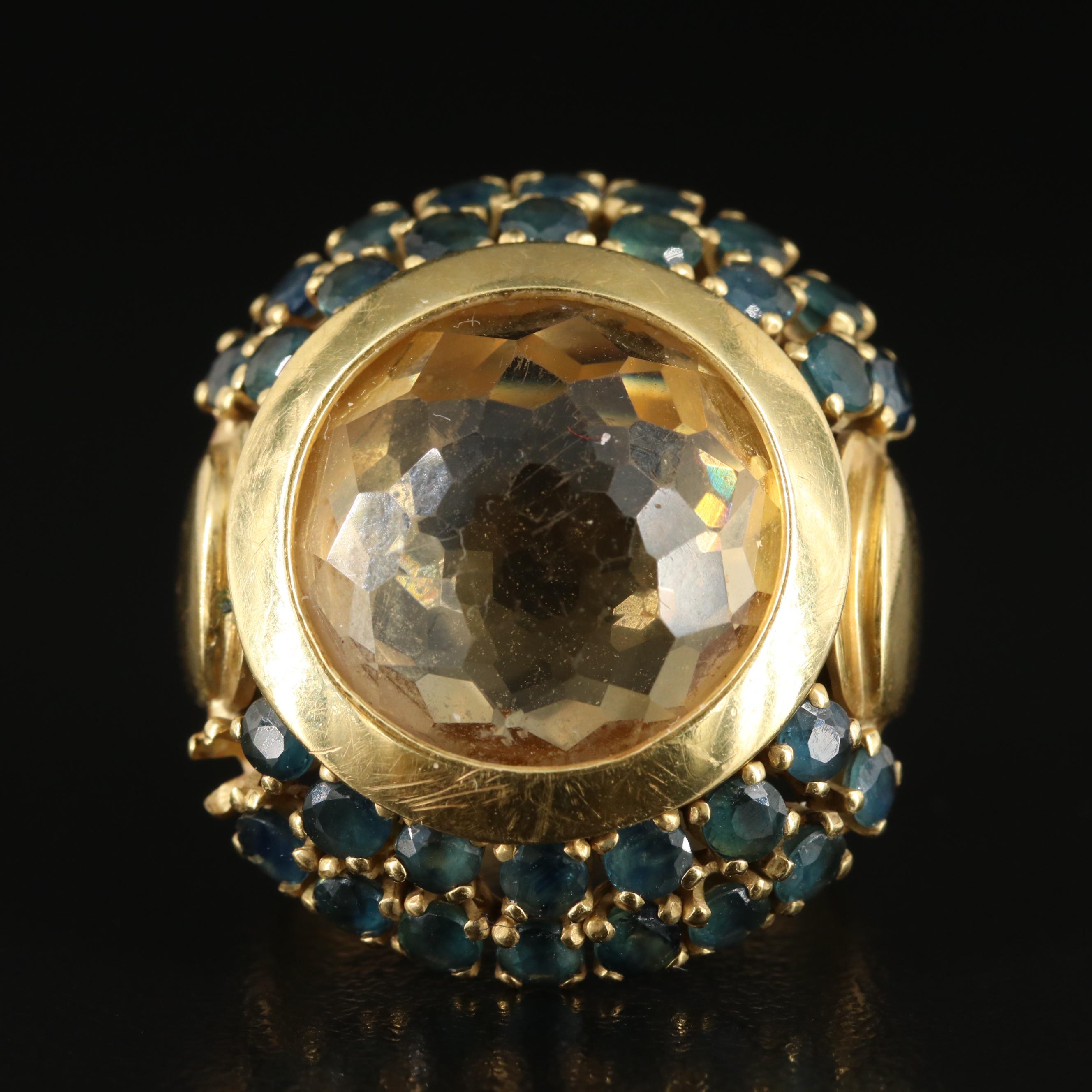 18K Citrine and Sapphire Ring