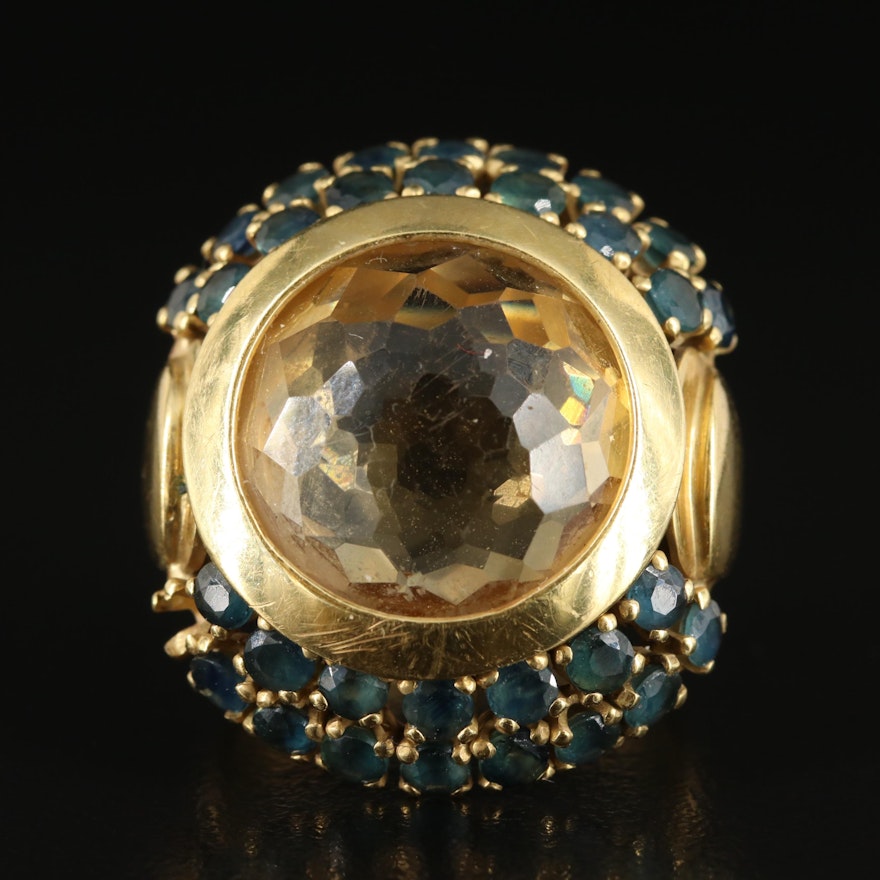 18K Citrine and Sapphire Ring