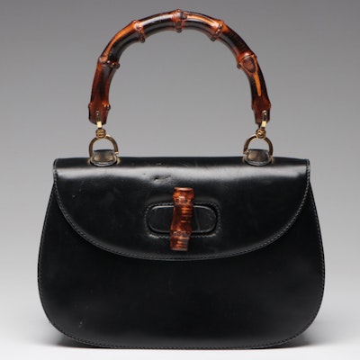 Gucci Bamboo 1947 Top Handle Leather Bag with Accessories, Circa 1970