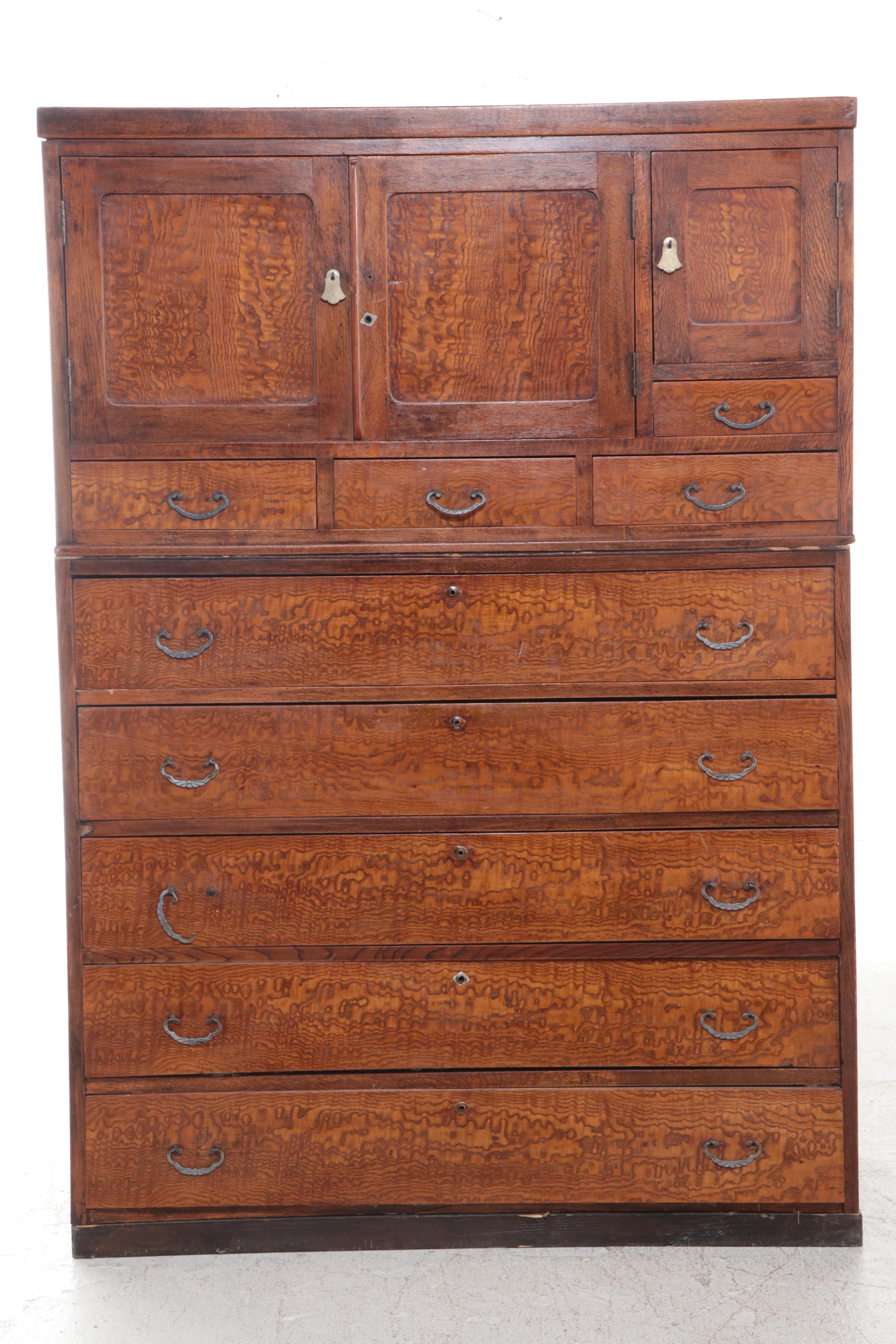 Japanese Oak and Elm Eight-Drawer Cabinet