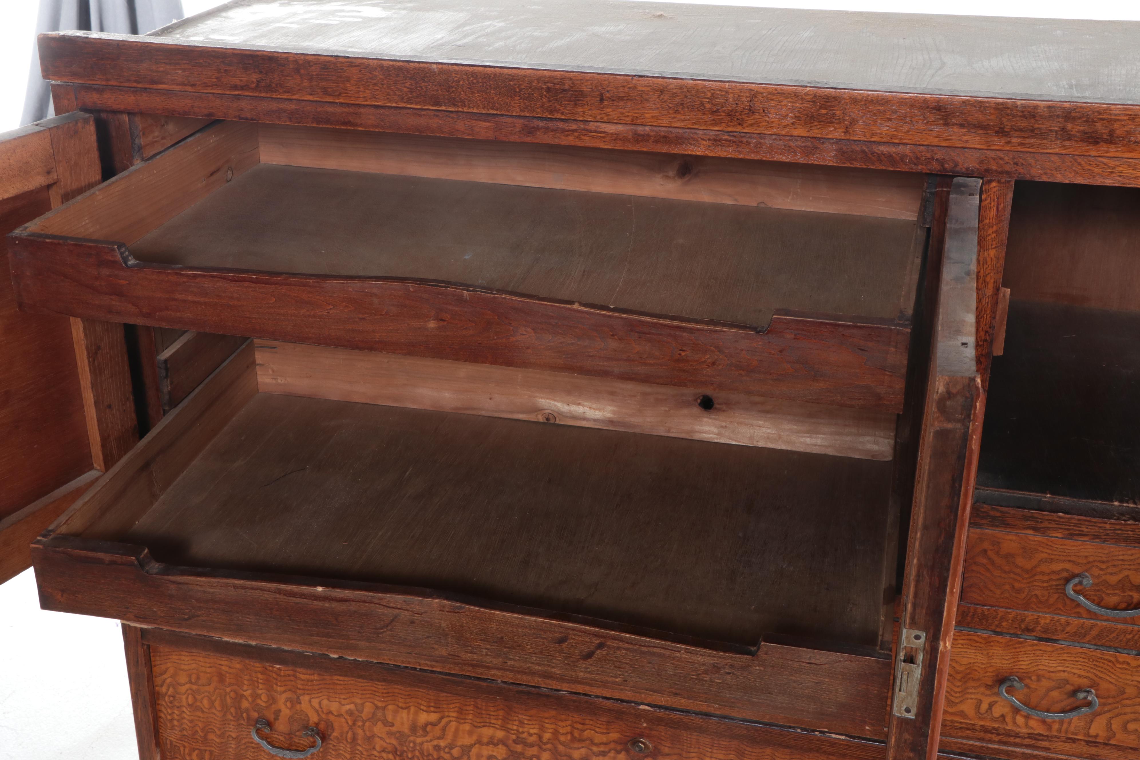 Japanese Oak and Elm Eight-Drawer Cabinet