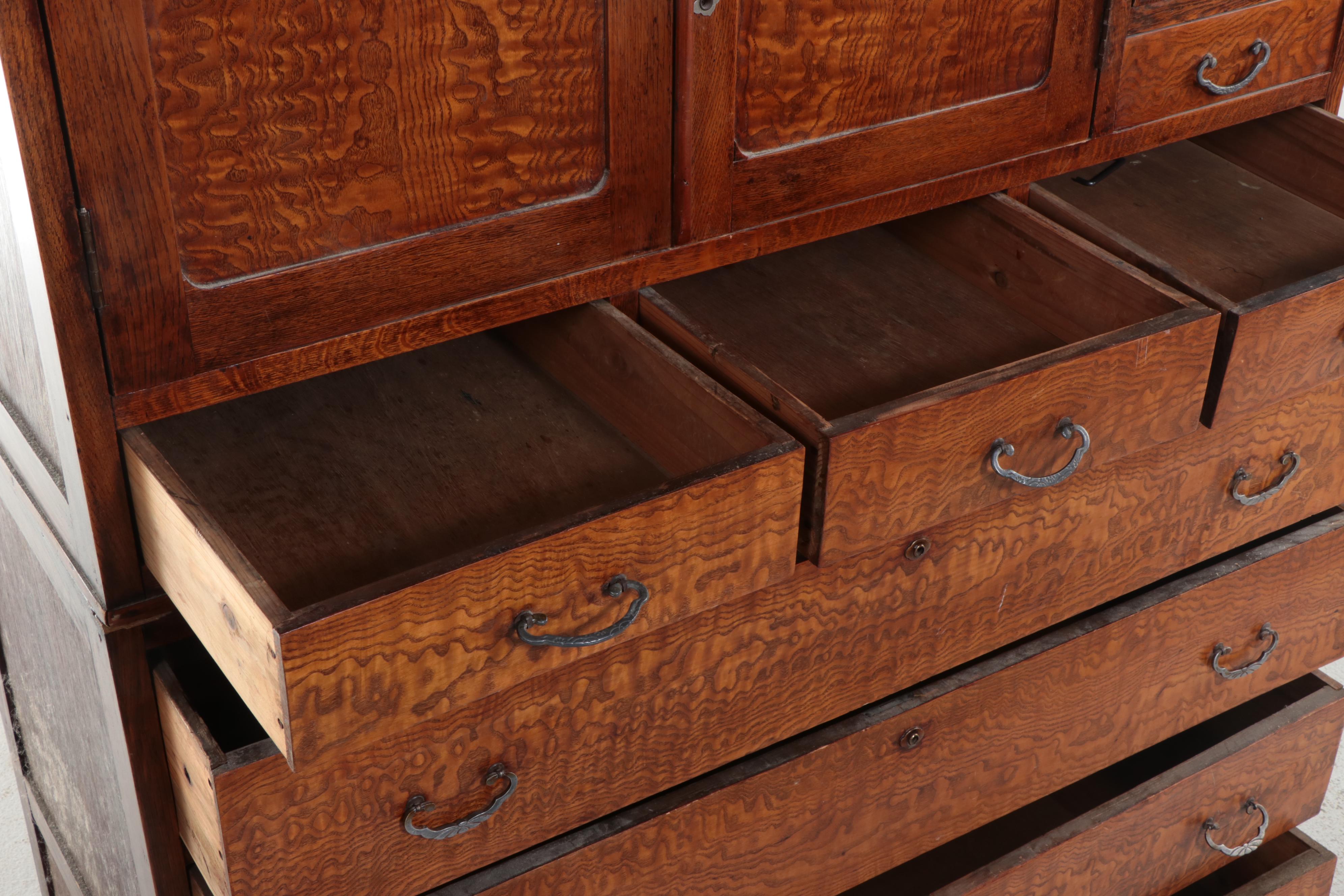 Japanese Oak and Elm Eight-Drawer Cabinet