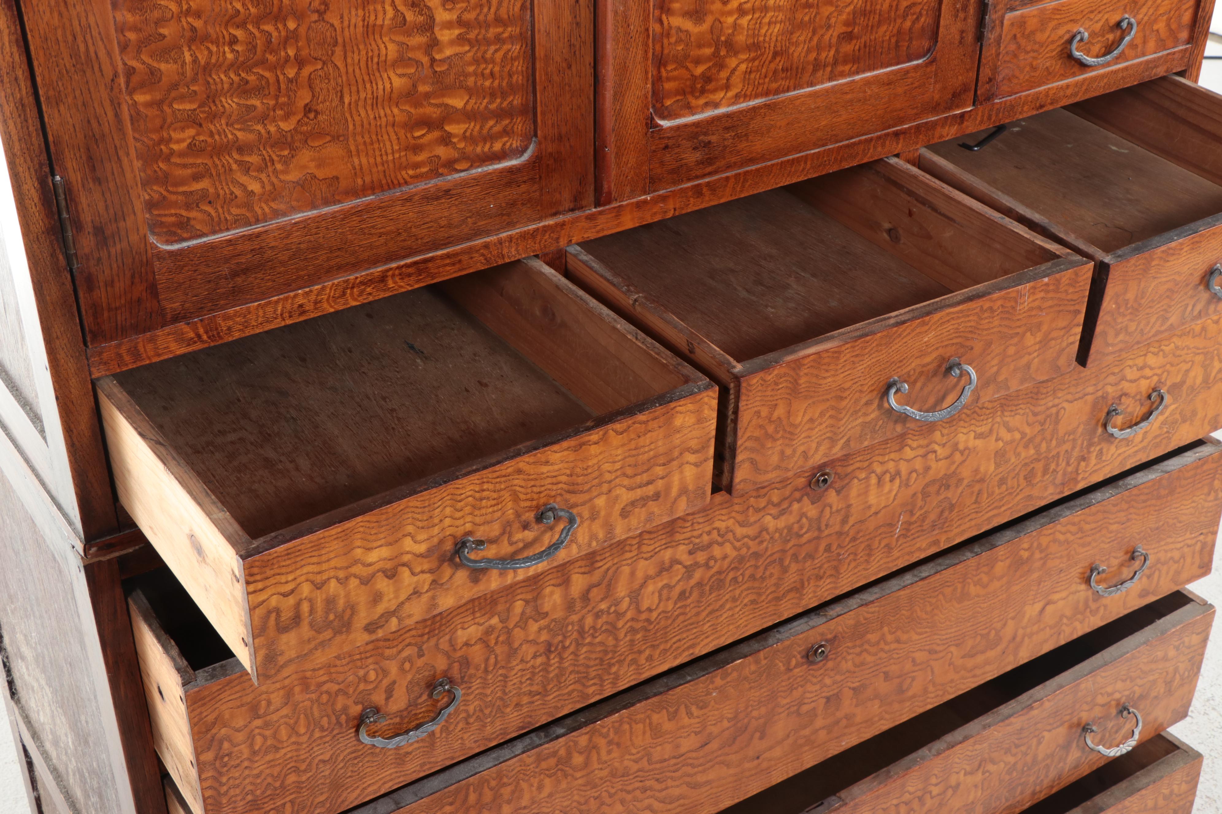 Japanese Oak and Elm Eight-Drawer Cabinet