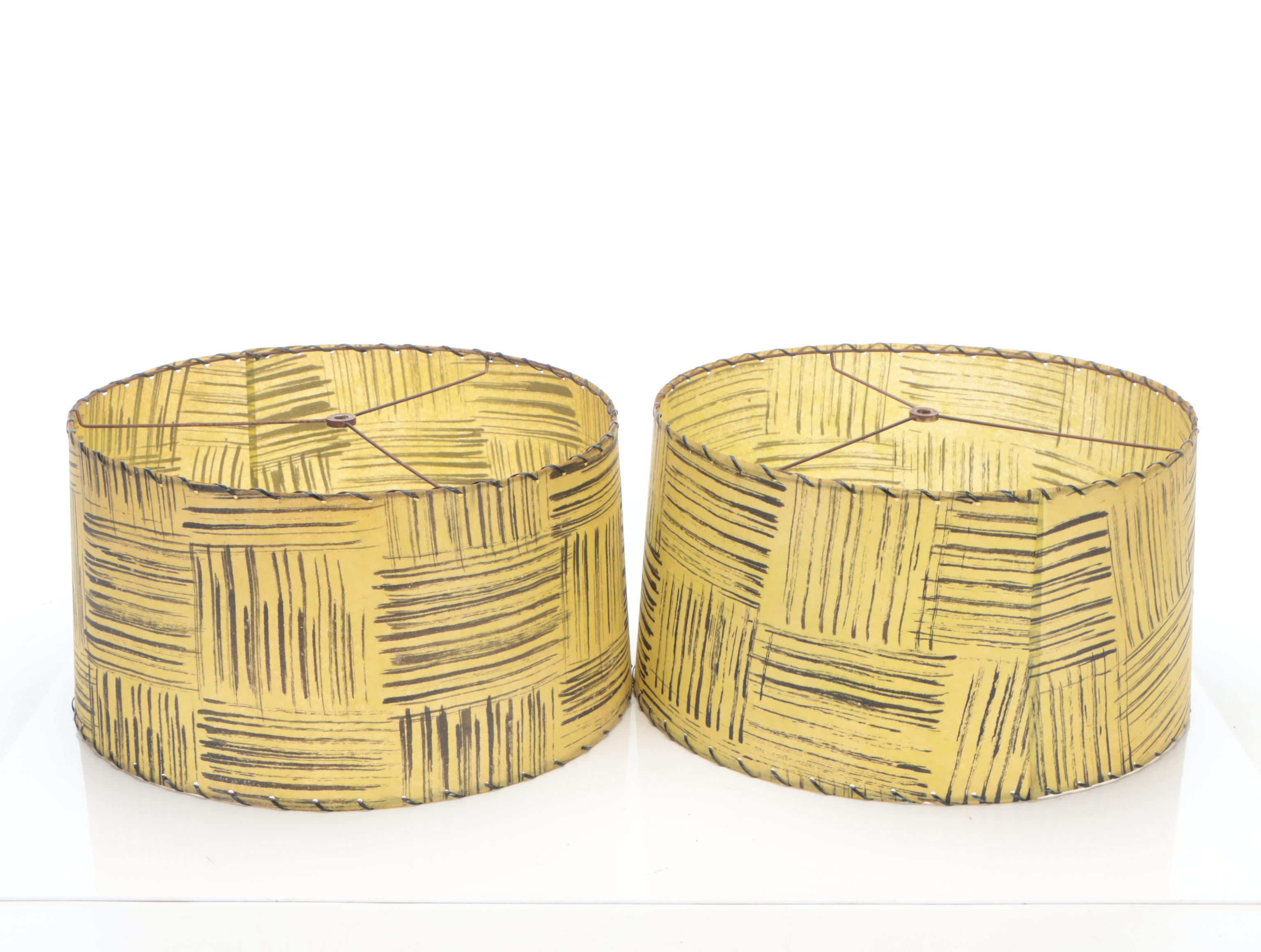 Pair of Mid Century Modern Gilt and Ceramic Table Lamps with Fiberglass Shades