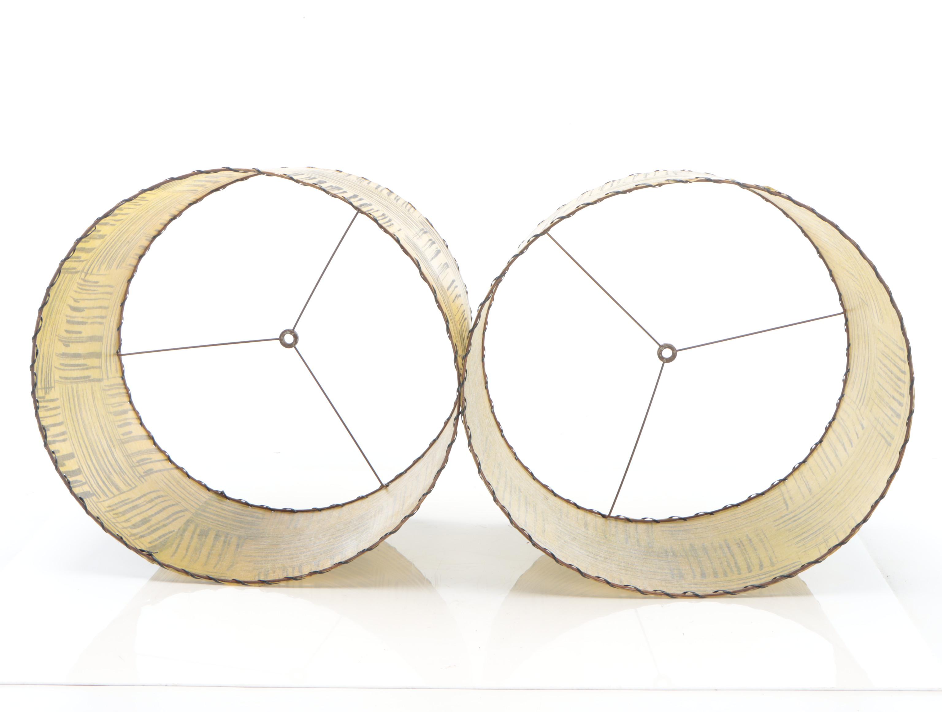 Pair of Mid Century Modern Gilt and Ceramic Table Lamps with Fiberglass Shades