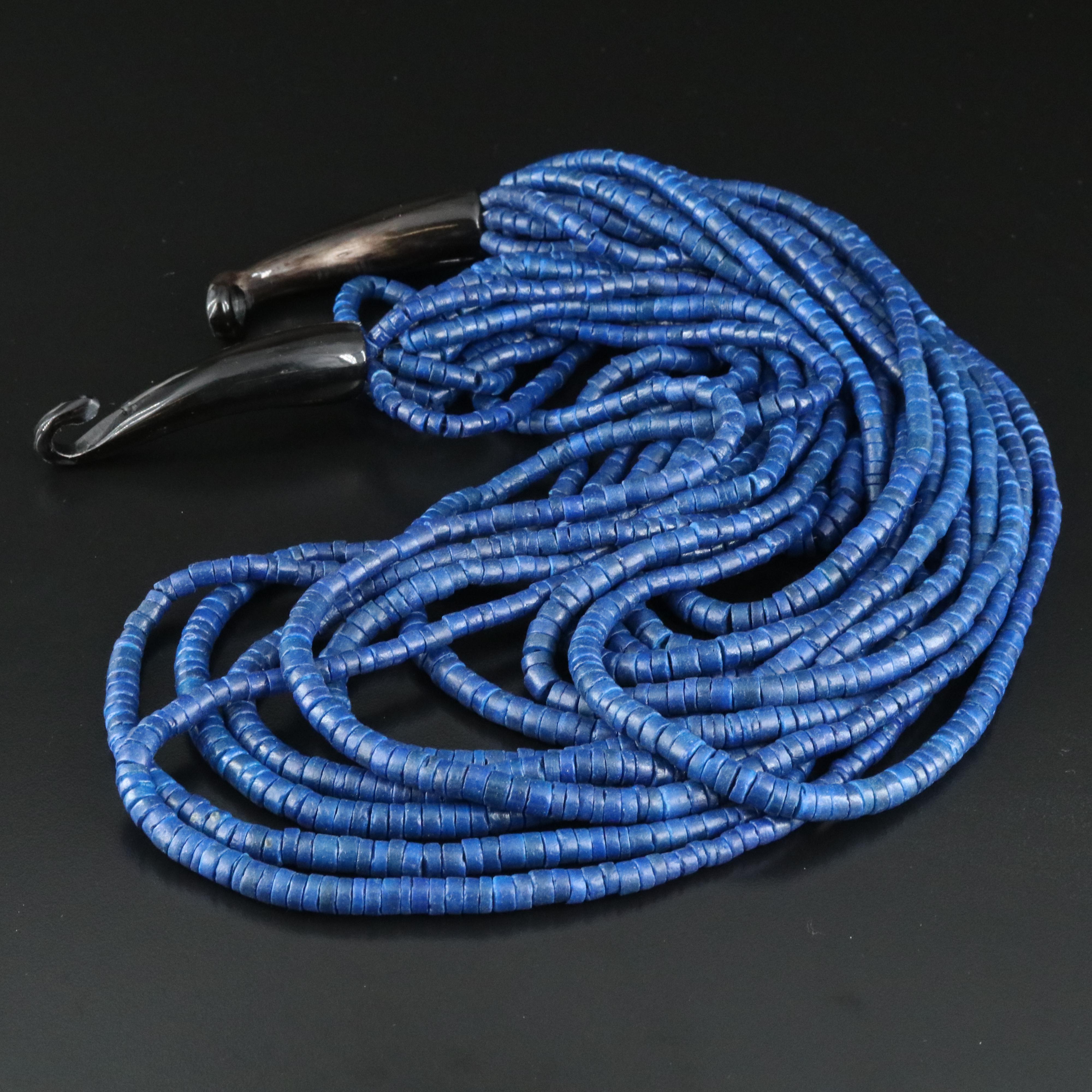 Multi Strand Horn and Faux Lapis Lazuli Layered Necklace