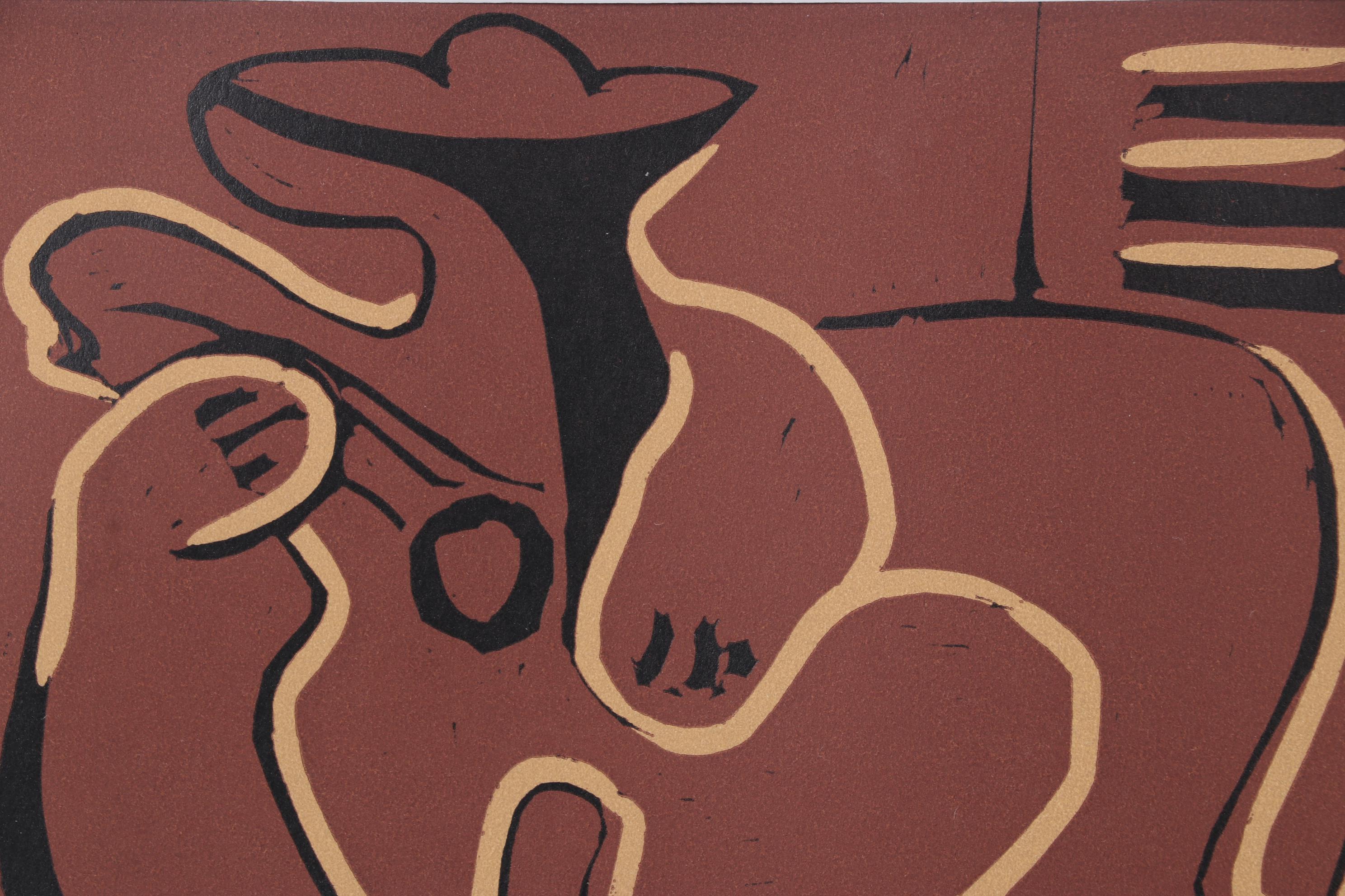 Pablo Picasso Linocut "Guitar Player and Seated Woman," 1962